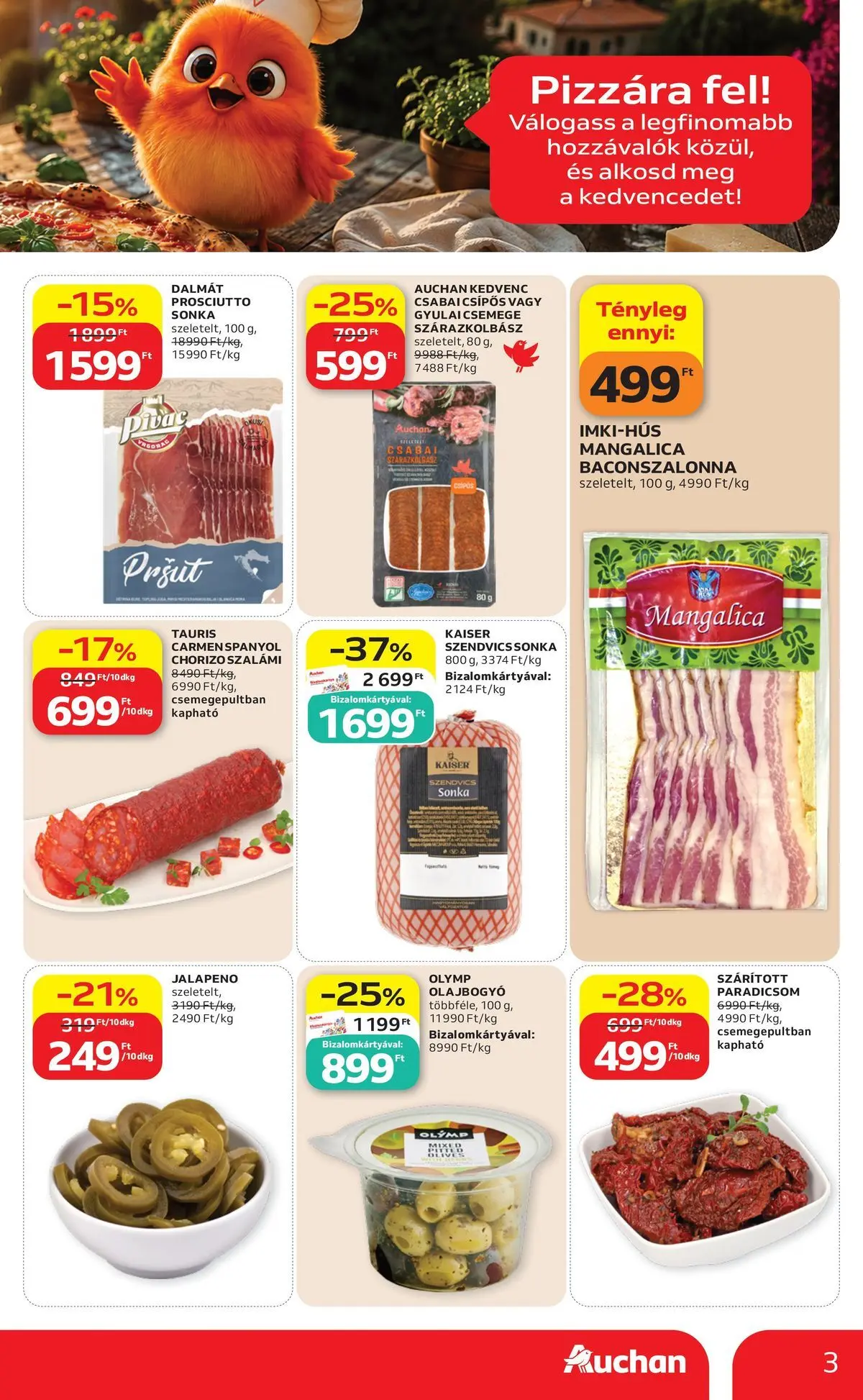 Auchan A nagy pizza-párbaj Budapest - 2026.07.09. -tól/töl > akció, lapozható szórólap 🛍️ | Oldal: 3 | Termékek: Szendvics, Sonka, Szalámi, Paradicsom