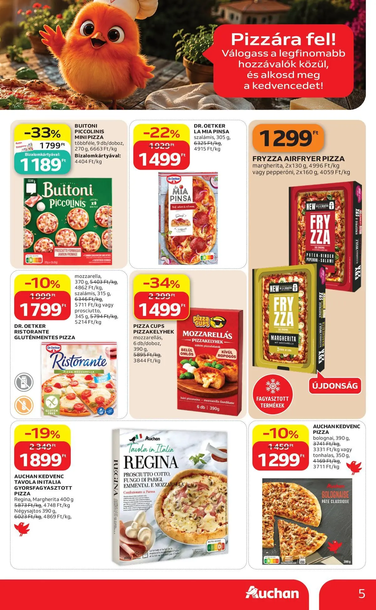 Auchan A nagy pizza-párbaj Budapest - 2026.07.09. -tól/töl > akció, lapozható szórólap 🛍️ | Oldal: 5 | Termékek: Mozzarella, Pizza, Gluténmentes