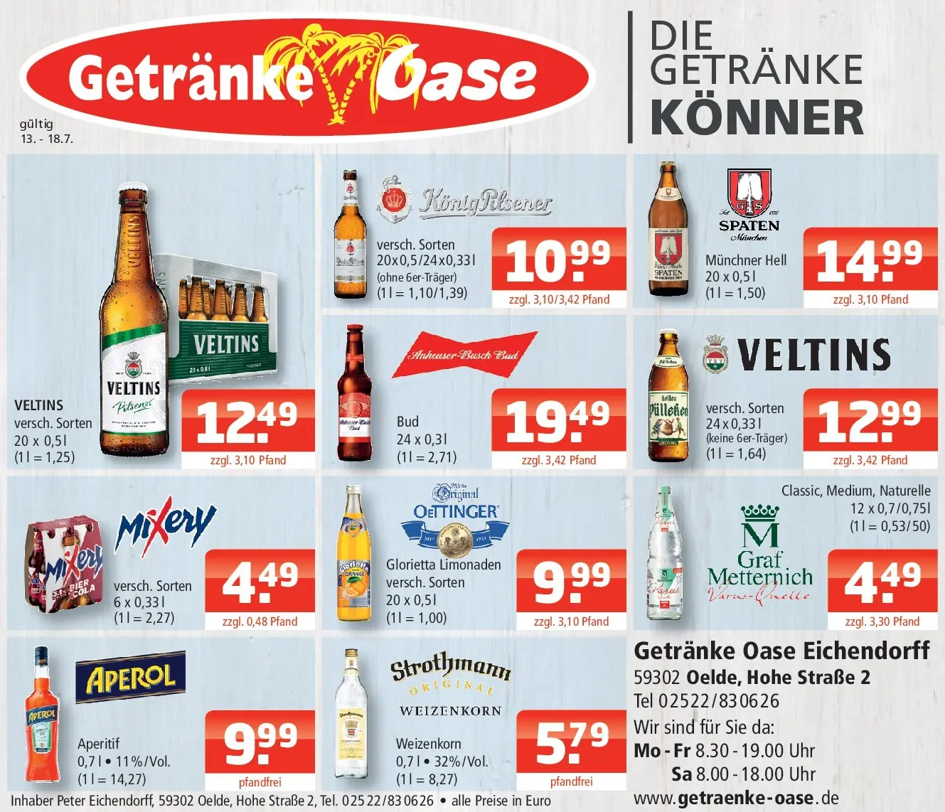 Angebote - Getränke Oase: Getränkeangebote (ab 12.07.2026) zum Blättern | Seite: 1 | Produkte: Mixer, Bier, Mixery, Uhr