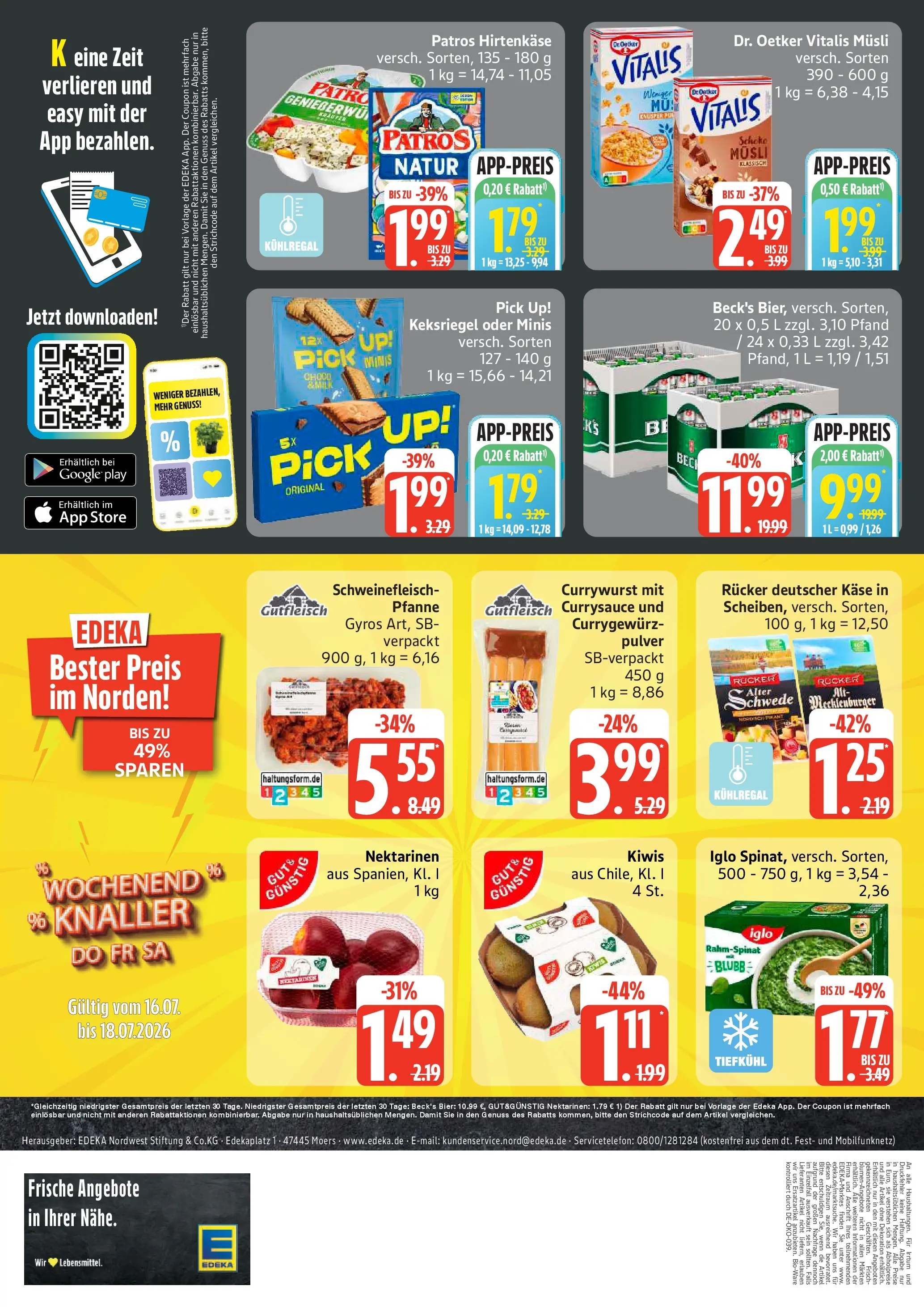 Edeka prospekt Hamburg (ab 13.07.2026) » Angebote Online | Seite: 4 | Produkte: Nektarinen, Bier, Iglo, Patros