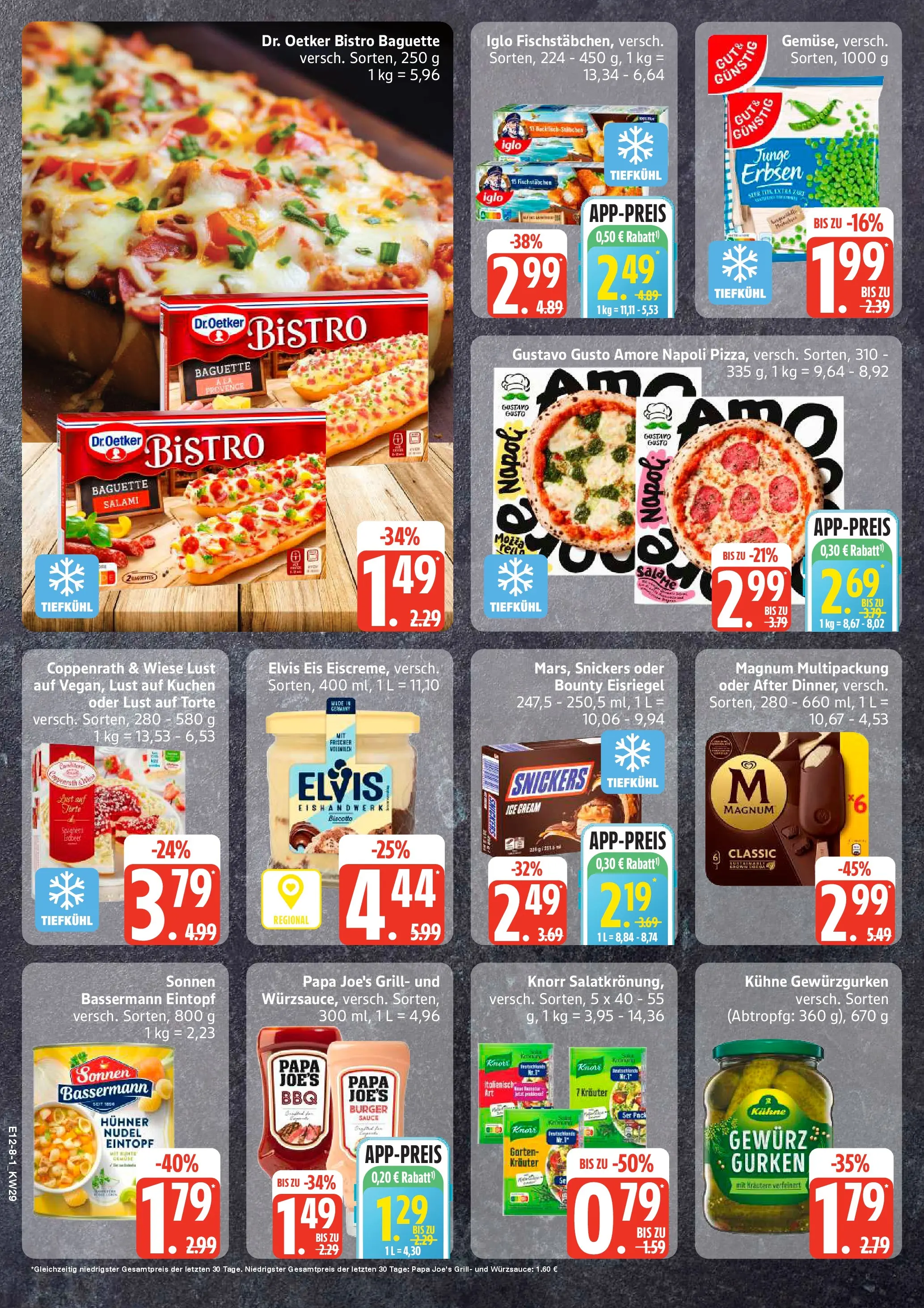 Edeka prospekt Kiel (ab 13.07.2026) » Angebote Online | Seite: 8 | Produkte: Gustavo gusto, Iglo, Baguette, Gurken