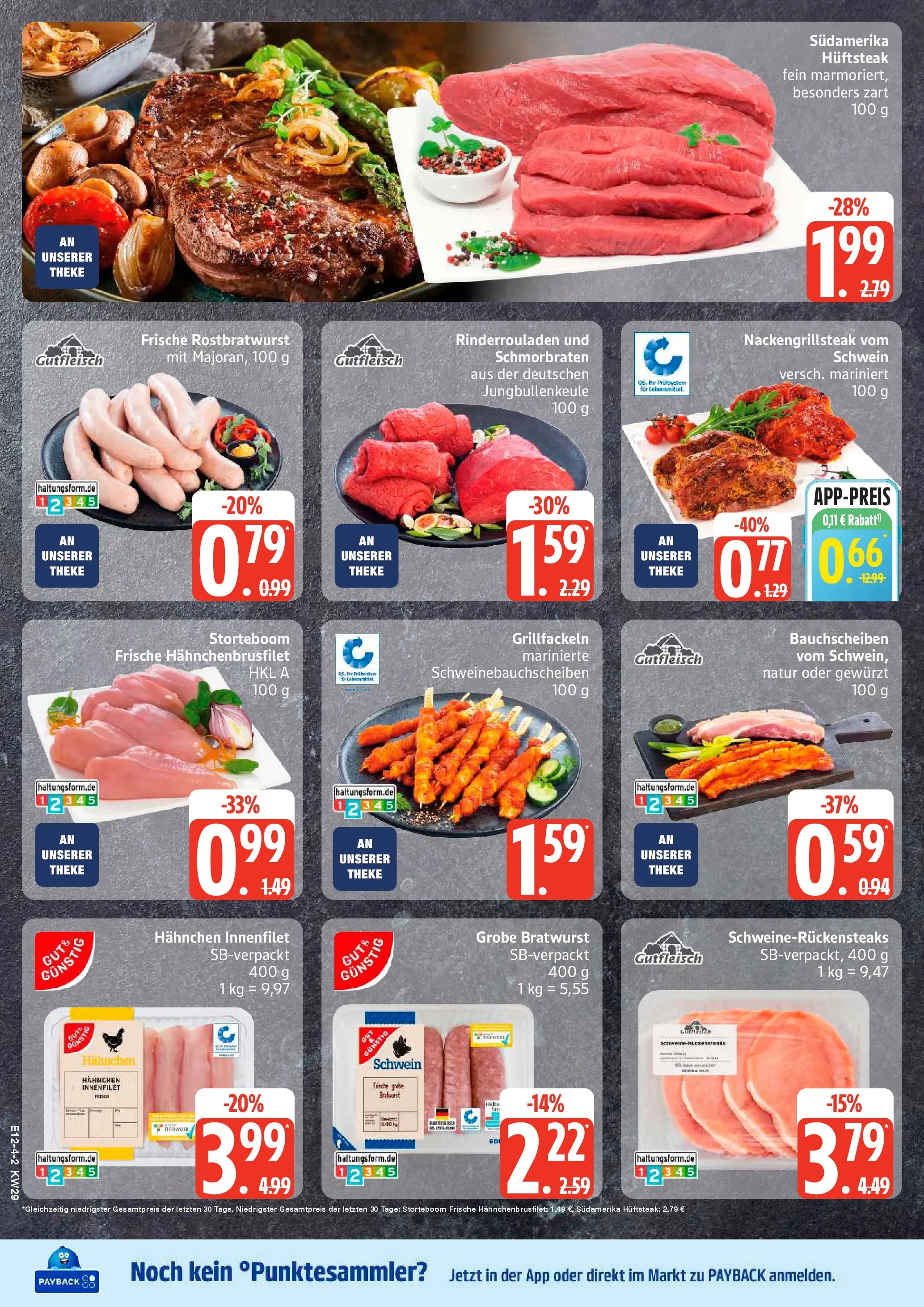 Edeka prospekt Kiel (ab 13.07.2026) » Angebote Online | Seite: 4 | Produkte: Rinderrouladen, Hahnchen, Theke, Bratwurst