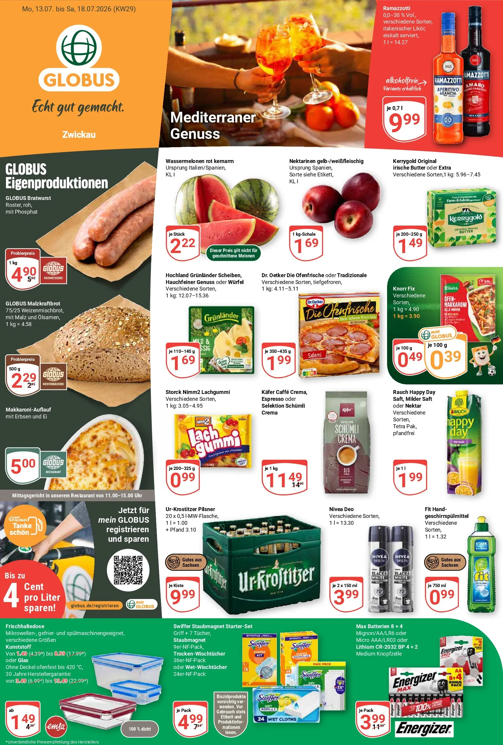 Globus Prospekt Zwickau (ab 13.07.2026) » Angebote online | Seite: 1 | Produkte: Batterien, Butter, Grunlander, Ramazzotti