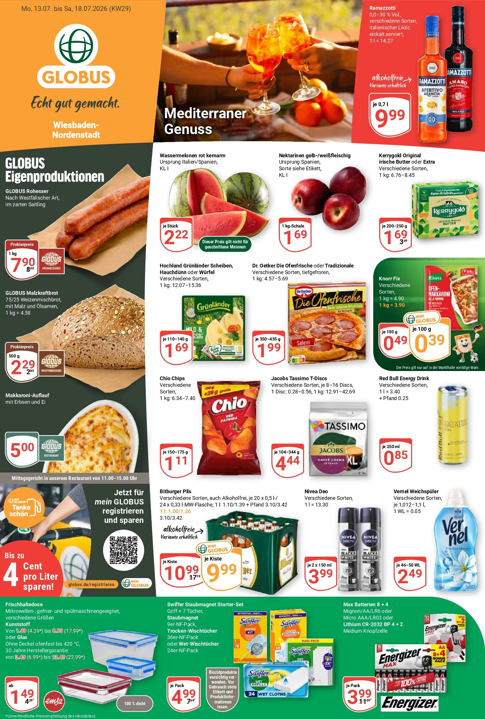Globus Prospekt Wiesbaden-Nordenstadt (ab 13.07.2026) » Angebote online | Seite: 1 | Produkte: Paprika, Salami, Swiffer, Erbsen