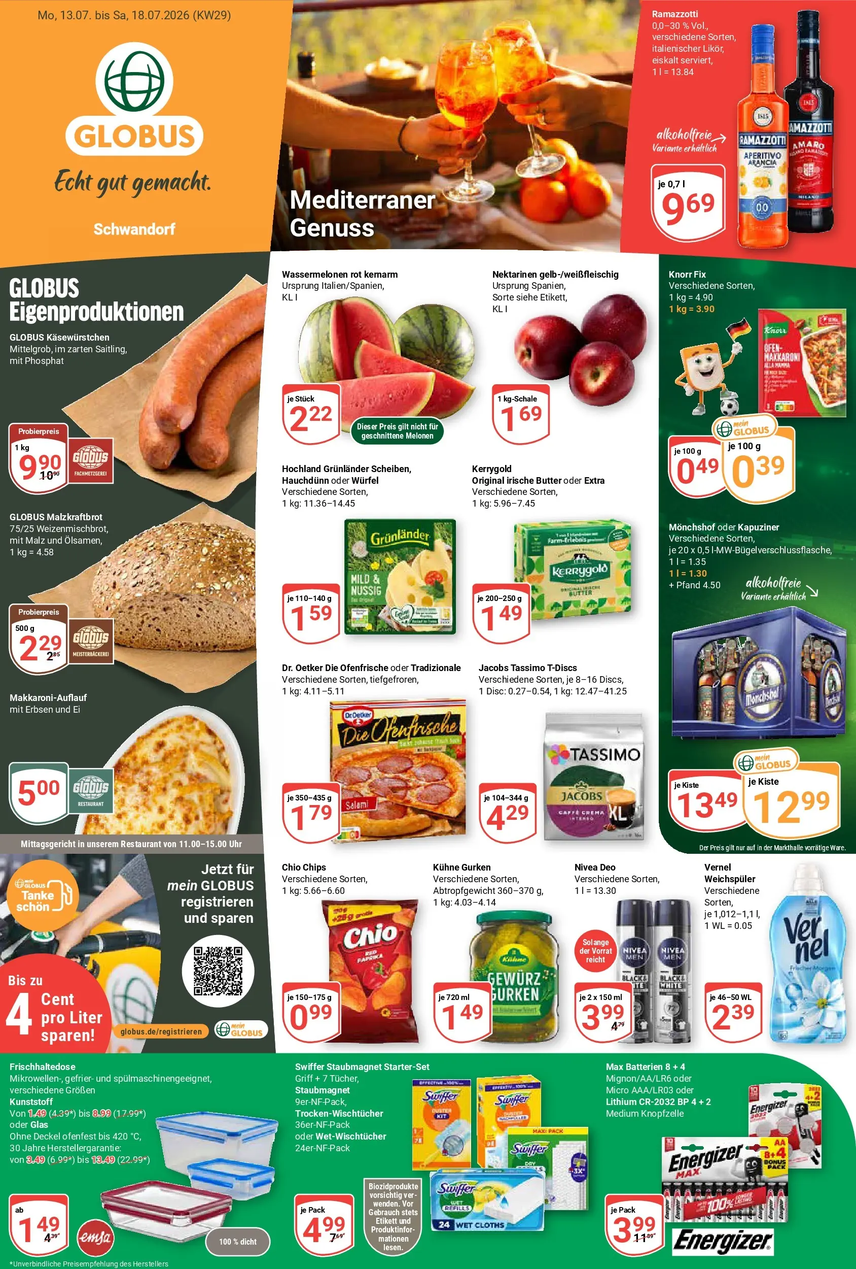 Globus Prospekt Schwandorf (ab 13.07.2026) » Angebote online | Seite: 1 | Produkte: Ofenfrische, Chips, Gurken, Vernel