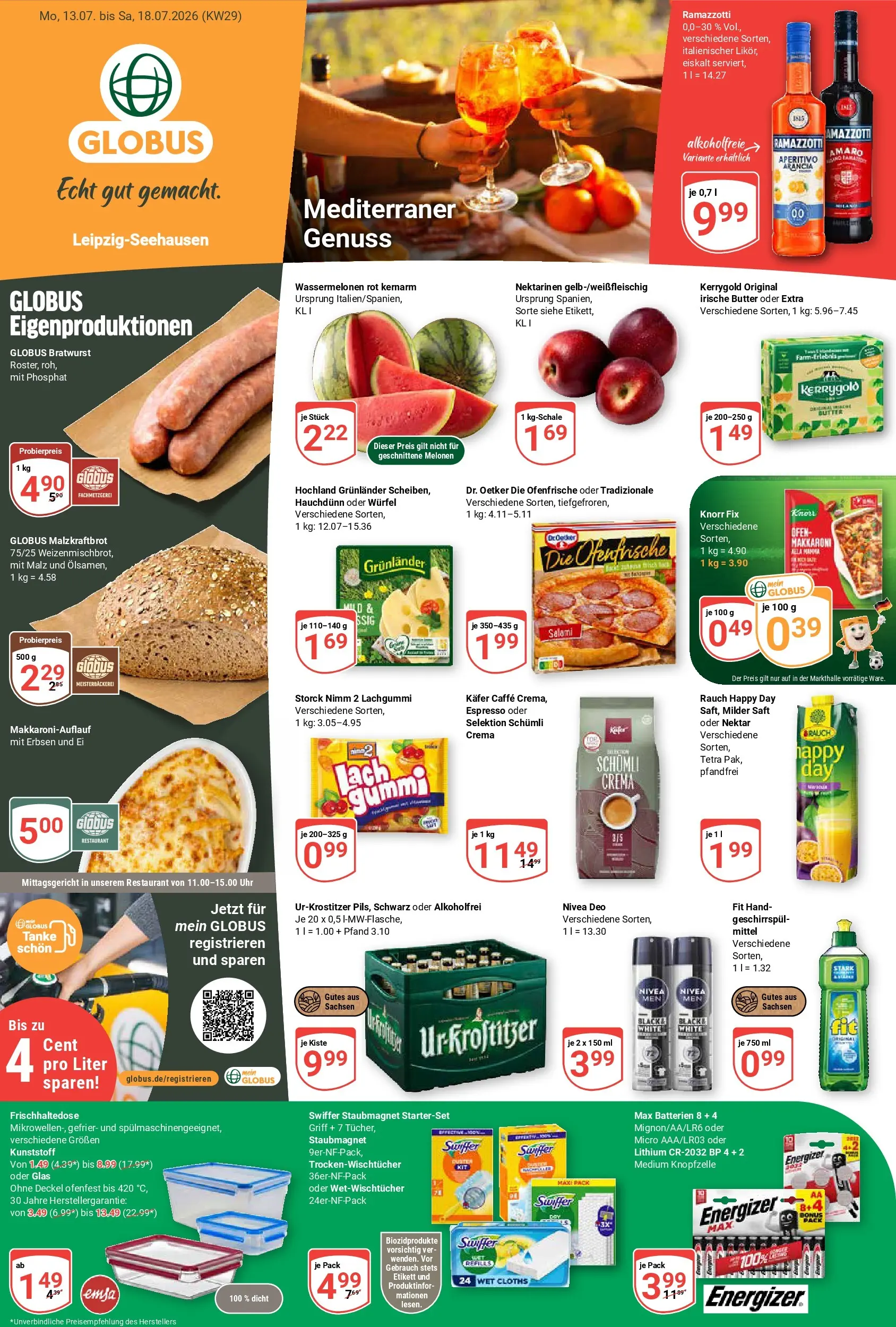 Globus Prospekt Leipzig (ab 13.07.2026) » Angebote online | Seite: 1 | Produkte: Batterien, Ofenfrische, Swiffer, Uhr