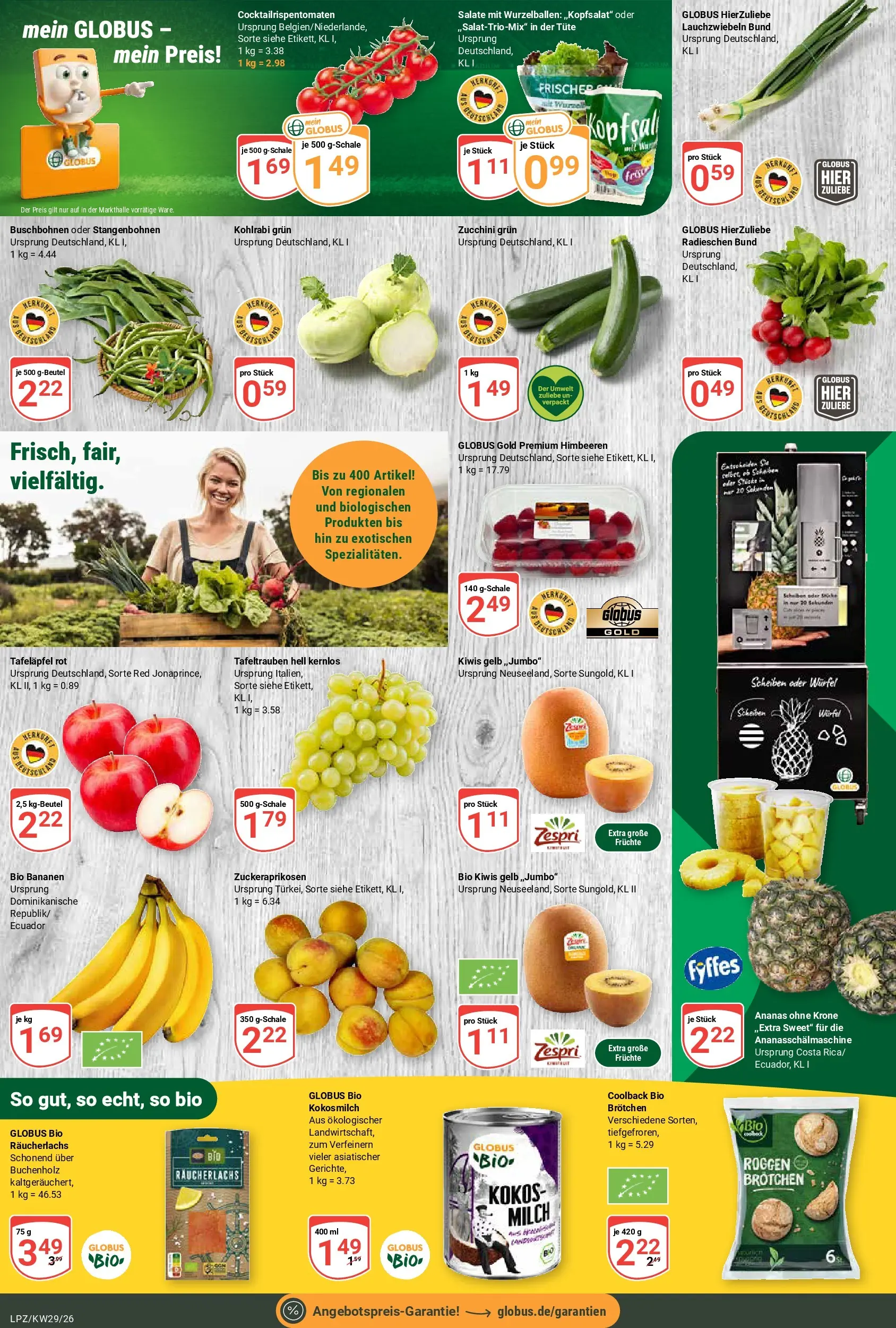 Globus Prospekt Leipzig (ab 13.07.2026) » Angebote online | Seite: 4 | Produkte: Himbeeren, Bananen, Ananas, Zucchini