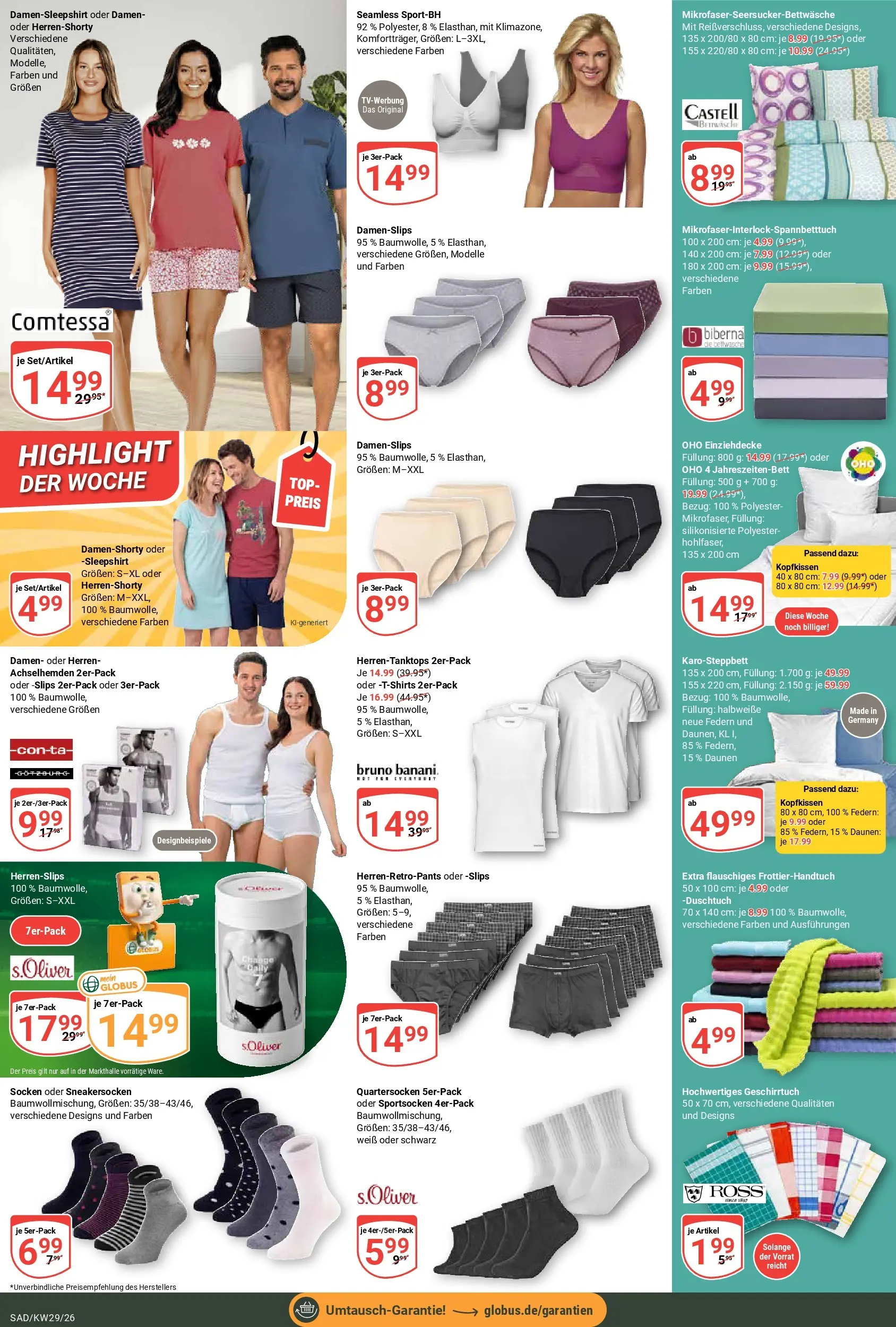 Globus Prospekt Schwandorf (ab 13.07.2026) » Angebote online | Seite: 24 | Produkte: Top, Bettwäsche, Kopfkissen, Socken