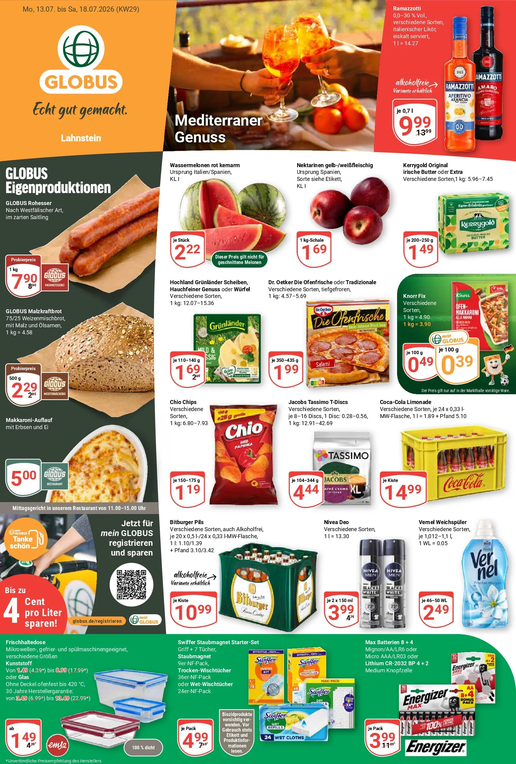 Globus Prospekt Lahnstein (ab 13.07.2026) » Angebote online | Seite: 1 | Produkte: Bitburger, Salami, Ramazzotti, Uhr