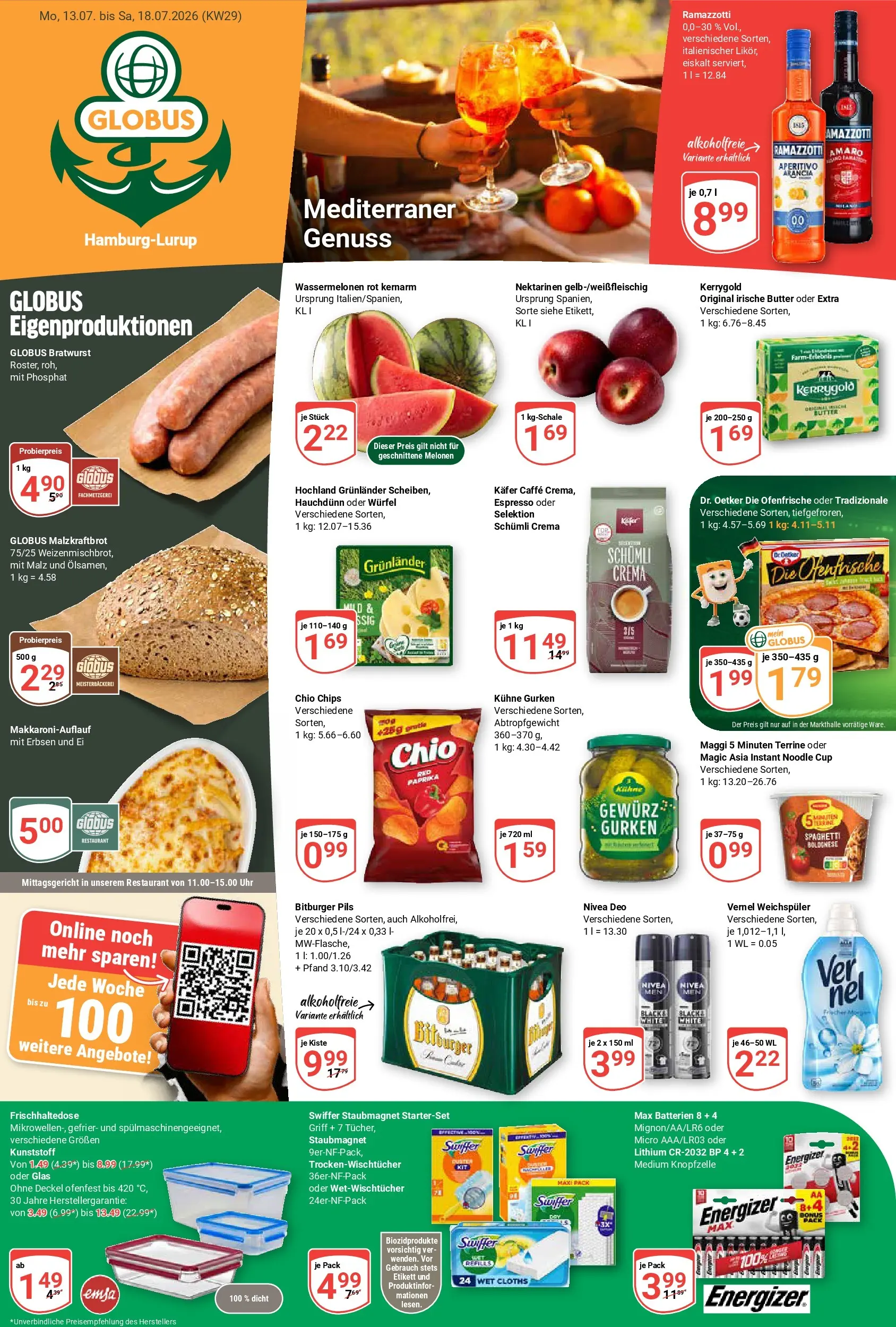 Globus Prospekt Hamburg (ab 13.07.2026) » Angebote online | Seite: 1 | Produkte: Batterien, Pils, Swiffer, Uhr