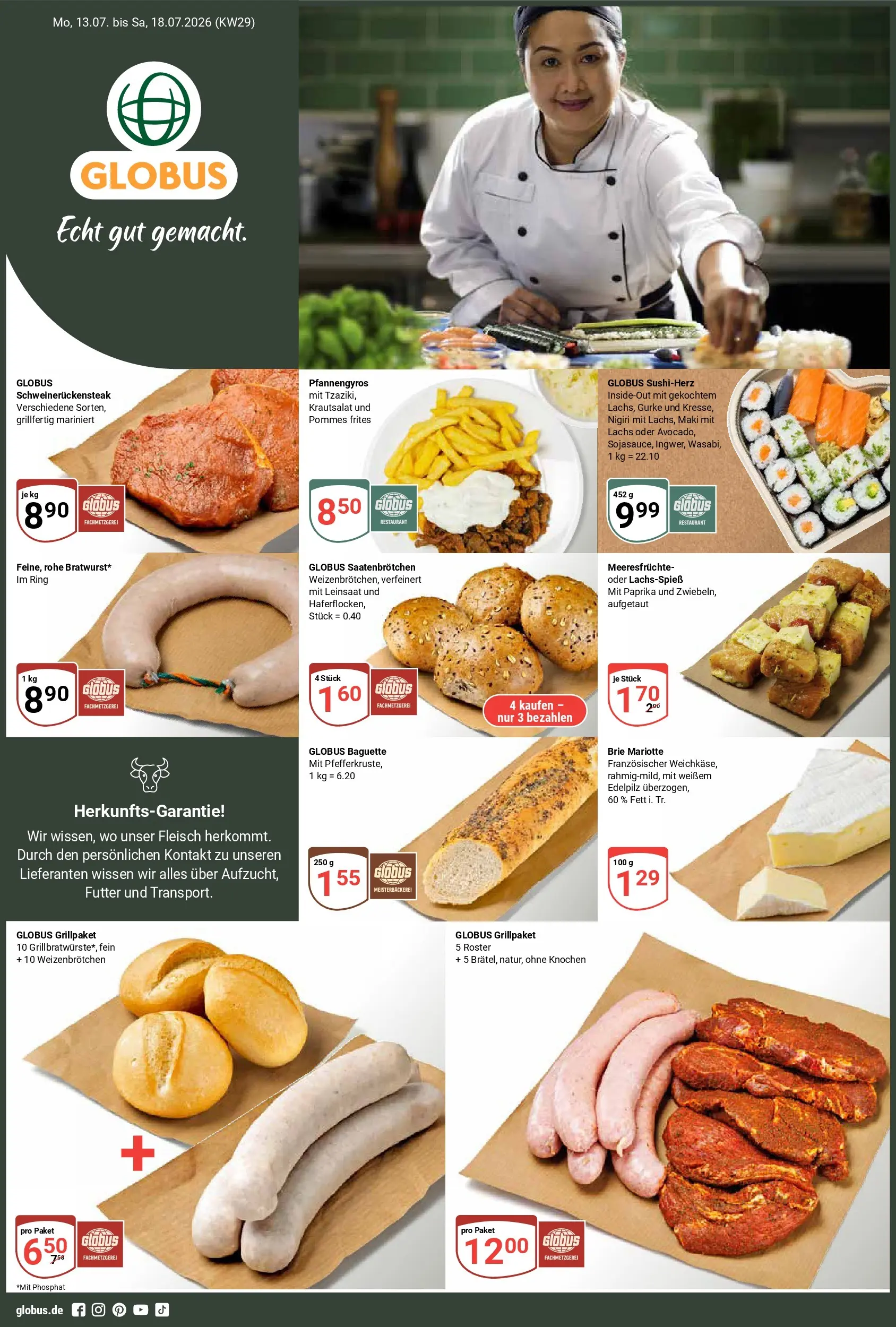 Globus Prospekt Saarbrücken-Dudweiler (ab 13.07.2026) » Angebote online | Seite: 1 | Produkte: Lachs, Paprika, Meeresfrüchte, Fleisch