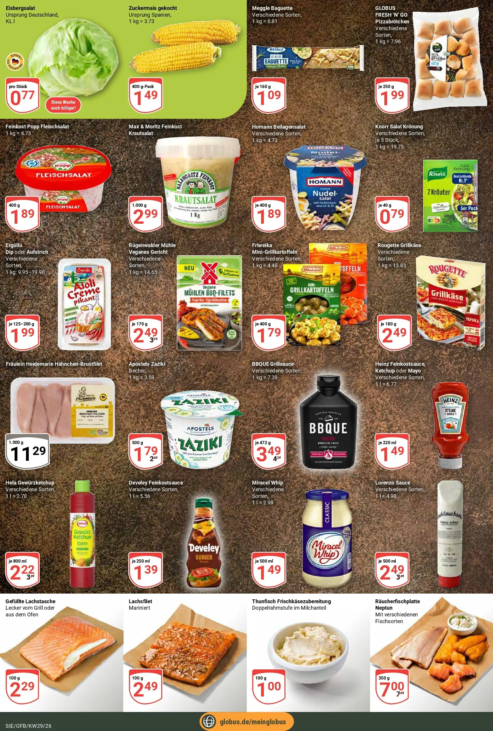 Globus Prospekt Siegen (ab 13.07.2026) » Angebote online | Seite: 18 | Produkte: Eisbergsalat, Miracel whip, Schinken, Steak