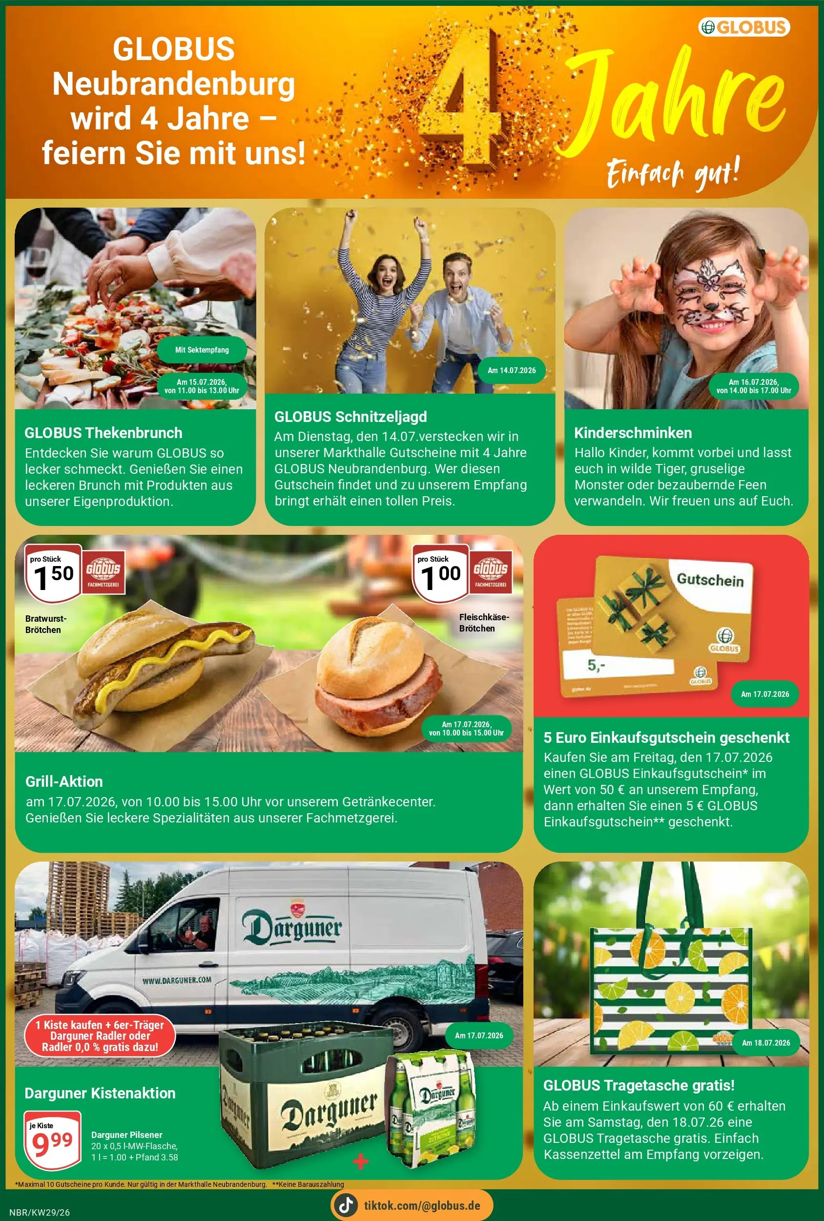 Globus Prospekt Neubrandenburg (ab 13.07.2026) » Angebote online | Seite: 4 | Produkte: Bratwurst, Monster, Radler, Uhr