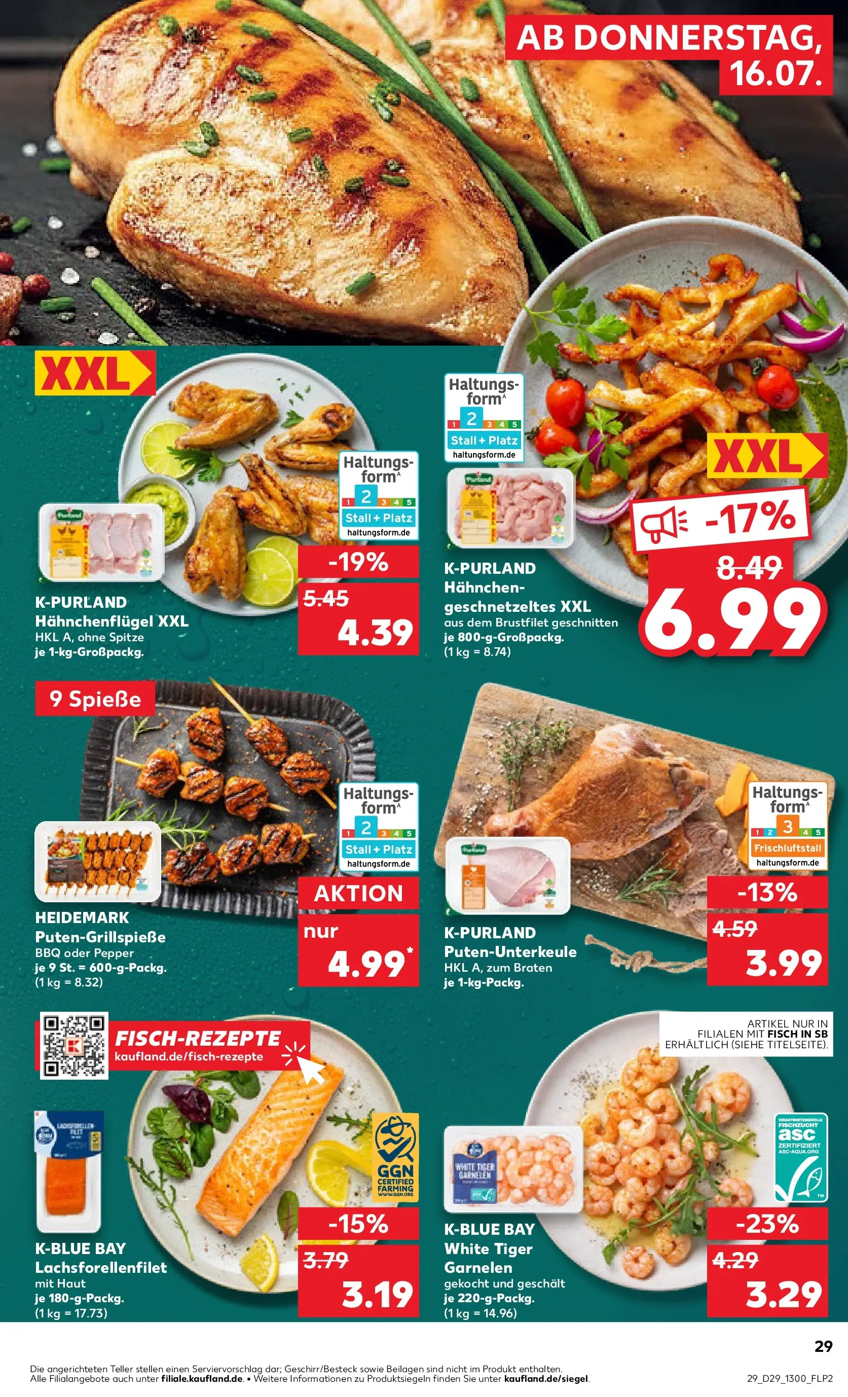Prospekt Kaufland ab 16.07.2026 » Angebote Online zum Blättern | Seite: 29 | Produkte: Hahnchen, Spieße, Garnelen, Fisch