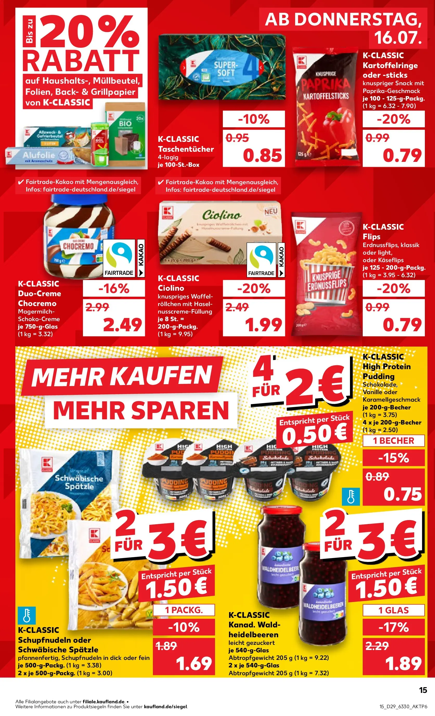 Prospekt Kaufland ab 15.07.2026 » Angebote Online zum Blättern | Seite: 15 | Produkte: High protein pudding, Pudding, Heidelbeeren, Paprika