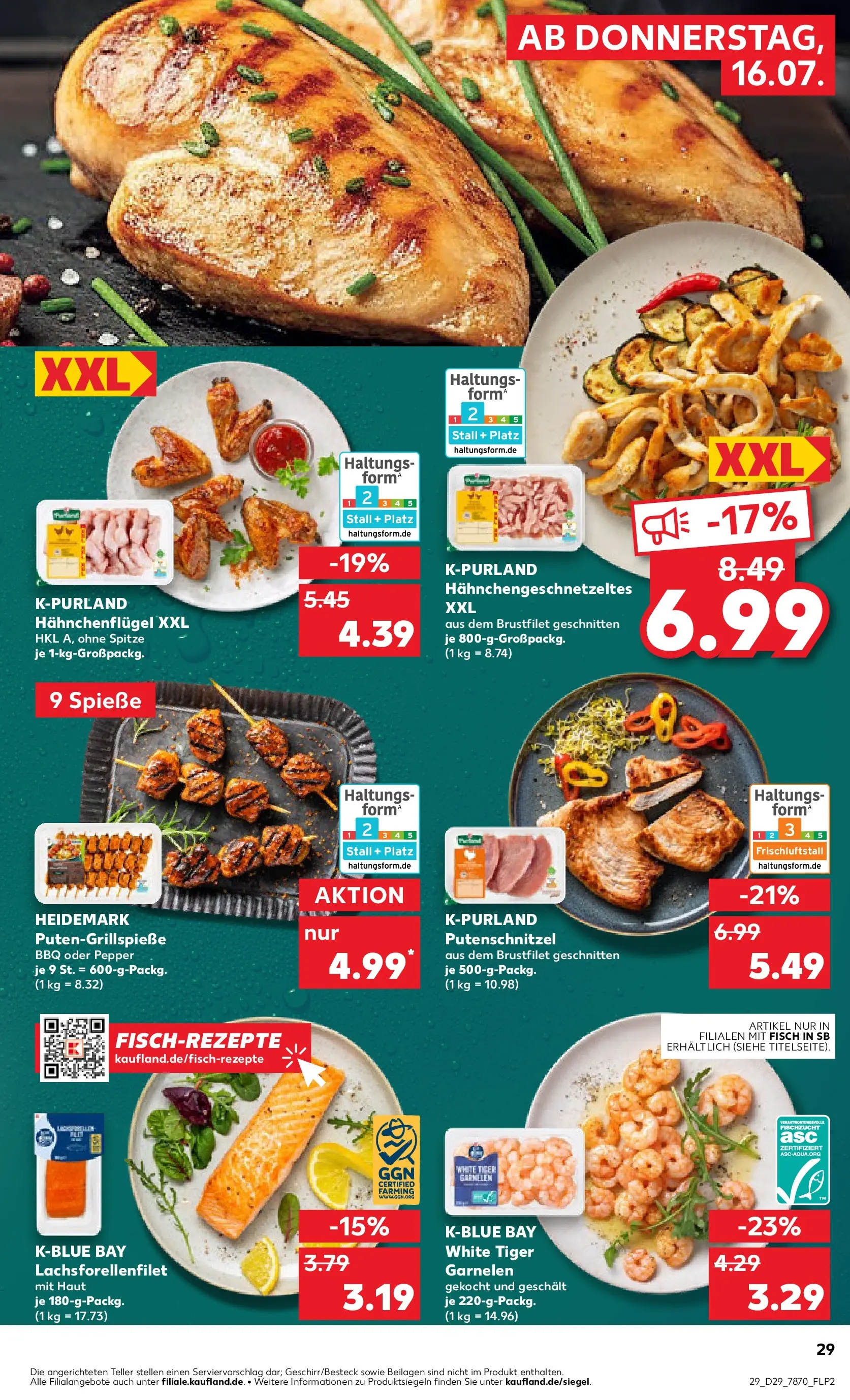 Prospekt Kaufland ab 13.07.2026 » Angebote Online zum Blättern | Seite: 42 | Produkte: Spieße, Garnelen, Putenschnitzel, Tiger garnelen