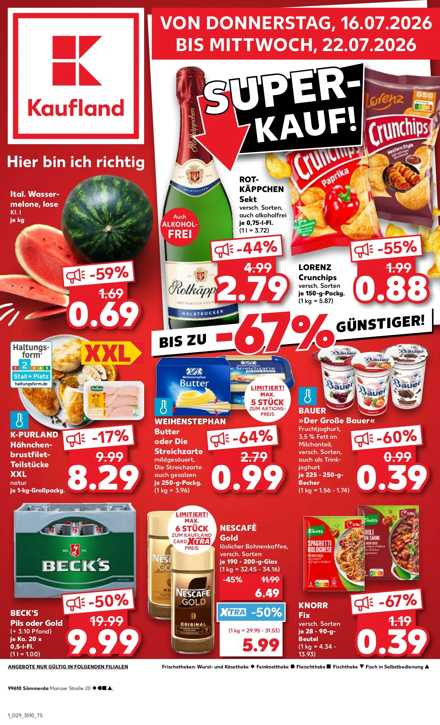 Prospekt Kaufland ab 16.07.2026 » Angebote Online zum Blättern | Seite: 1 | Produkte: Hahnchen, Wasser, Paprika, Wurst