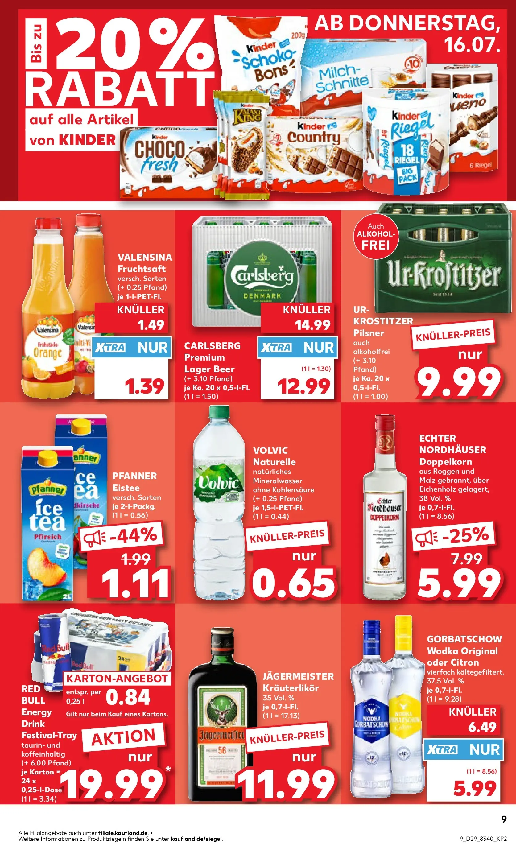 Prospekt Kaufland ab 16.07.2026 » Angebote Online zum Blättern | Seite: 9 | Produkte: Pfanner eistee, Mineralwasser, Jägermeister, Pfirsich