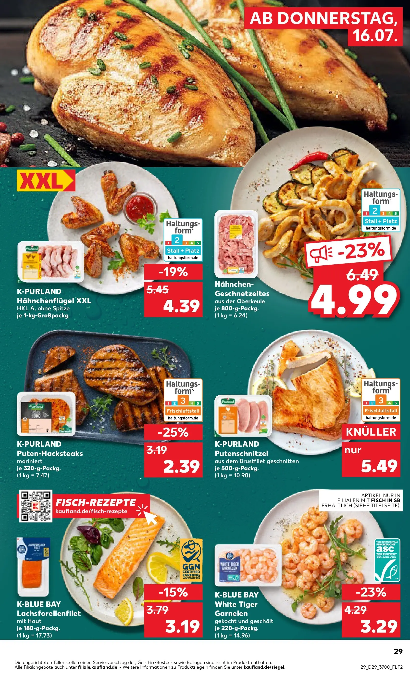Prospekt Kaufland ab 16.07.2026 » Angebote Online zum Blättern | Seite: 29 | Produkte: Hahnchen, Garnelen, Putenschnitzel, Tiger garnelen