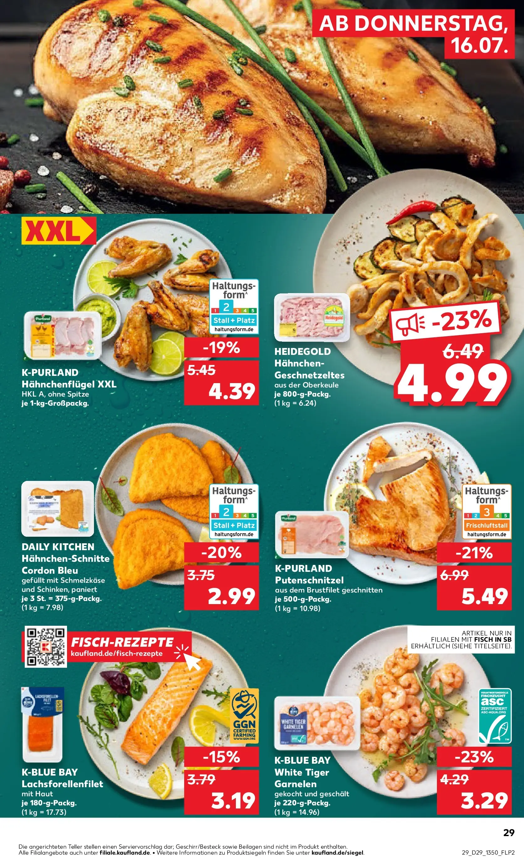 Prospekt Kaufland ab 13.07.2026 » Angebote Online zum Blättern | Seite: 34 | Produkte: Hahnchen, Garnelen, Fisch, Putenschnitzel