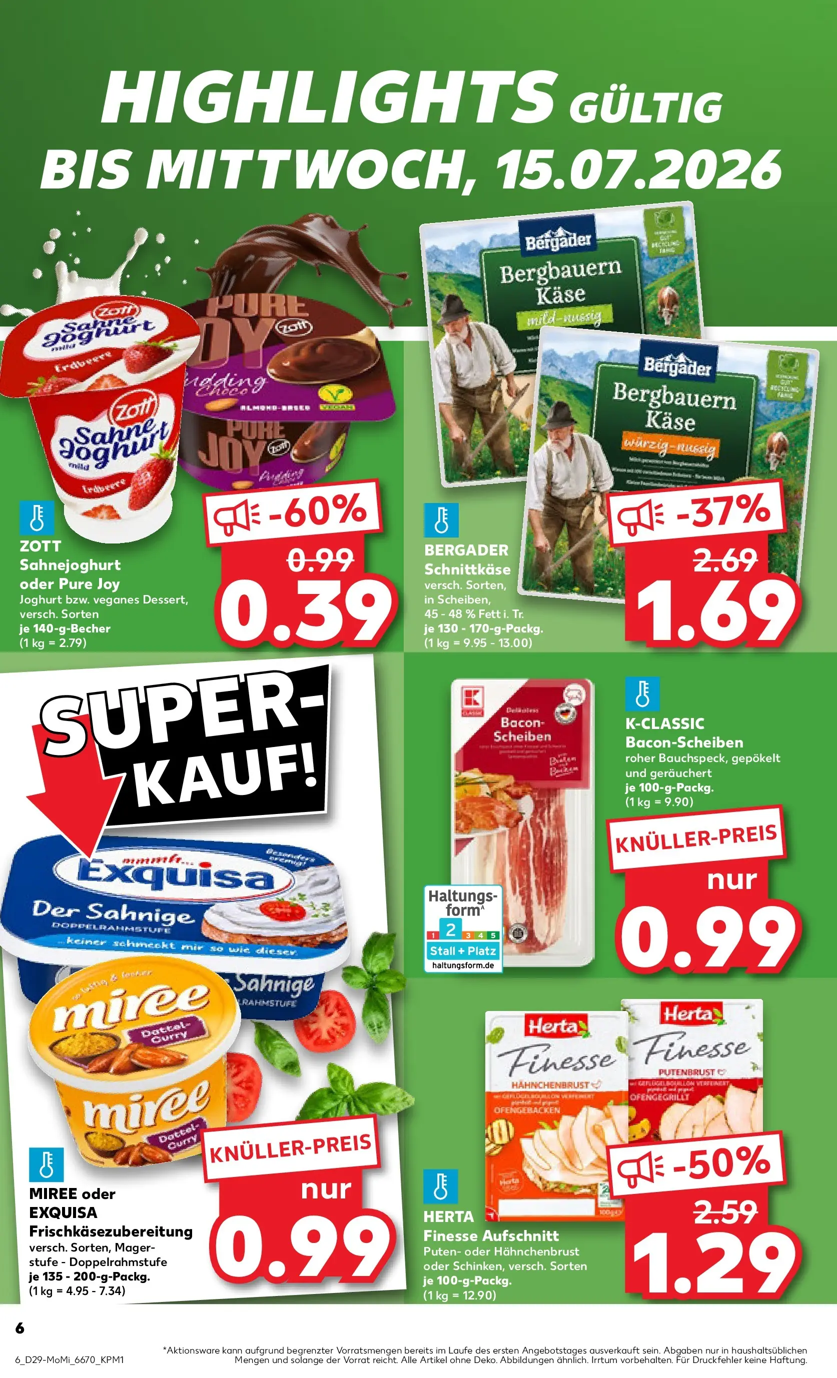 Prospekt Kaufland ab 13.07.2026 » Angebote Online zum Blättern | Seite: 6 | Produkte: Käse, Joghurt, Exquisa, Hahnchenbrust