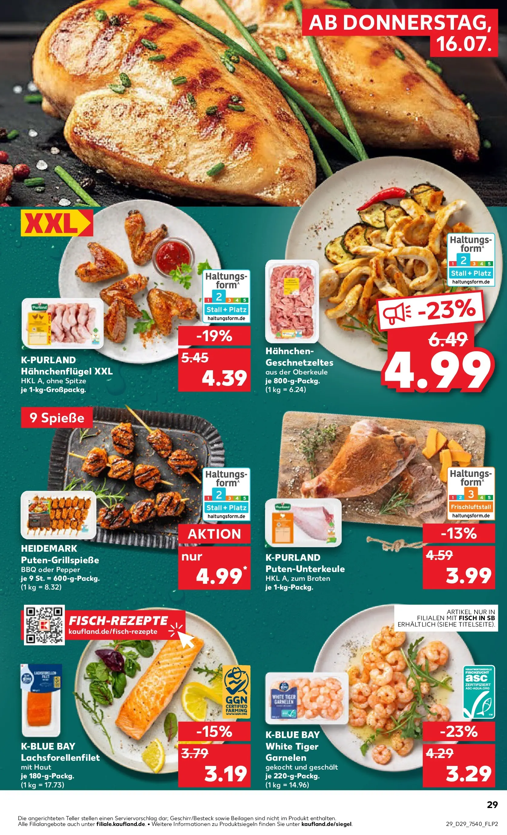 Prospekt Kaufland ab 13.07.2026 » Angebote Online zum Blättern | Seite: 38 | Produkte: Hahnchen, Spieße, Garnelen, Fisch