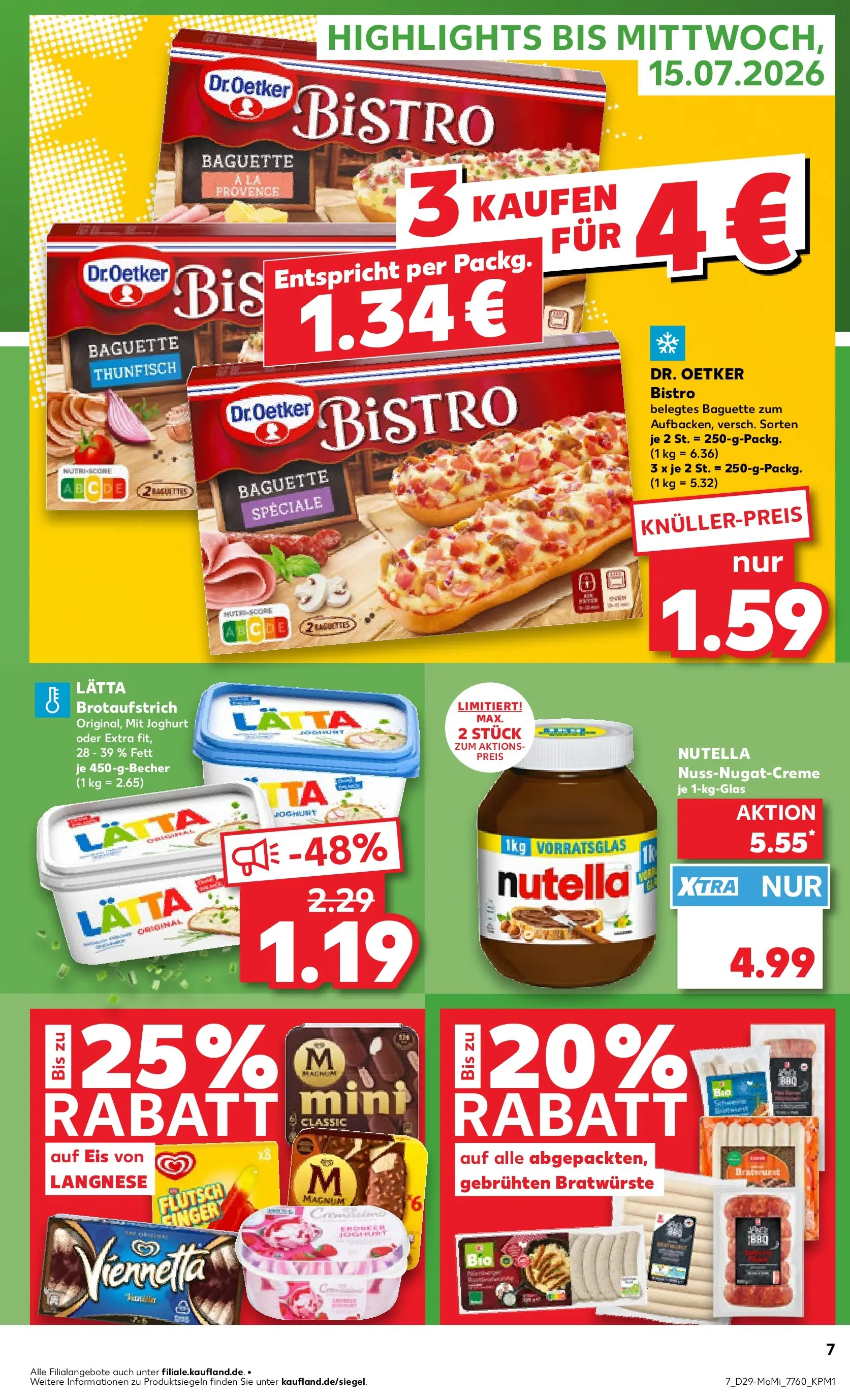 Prospekt Kaufland ab 13.07.2026 » Angebote Online zum Blättern | Seite: 7 | Produkte: Langnese, Baguette, Nutella, Eis