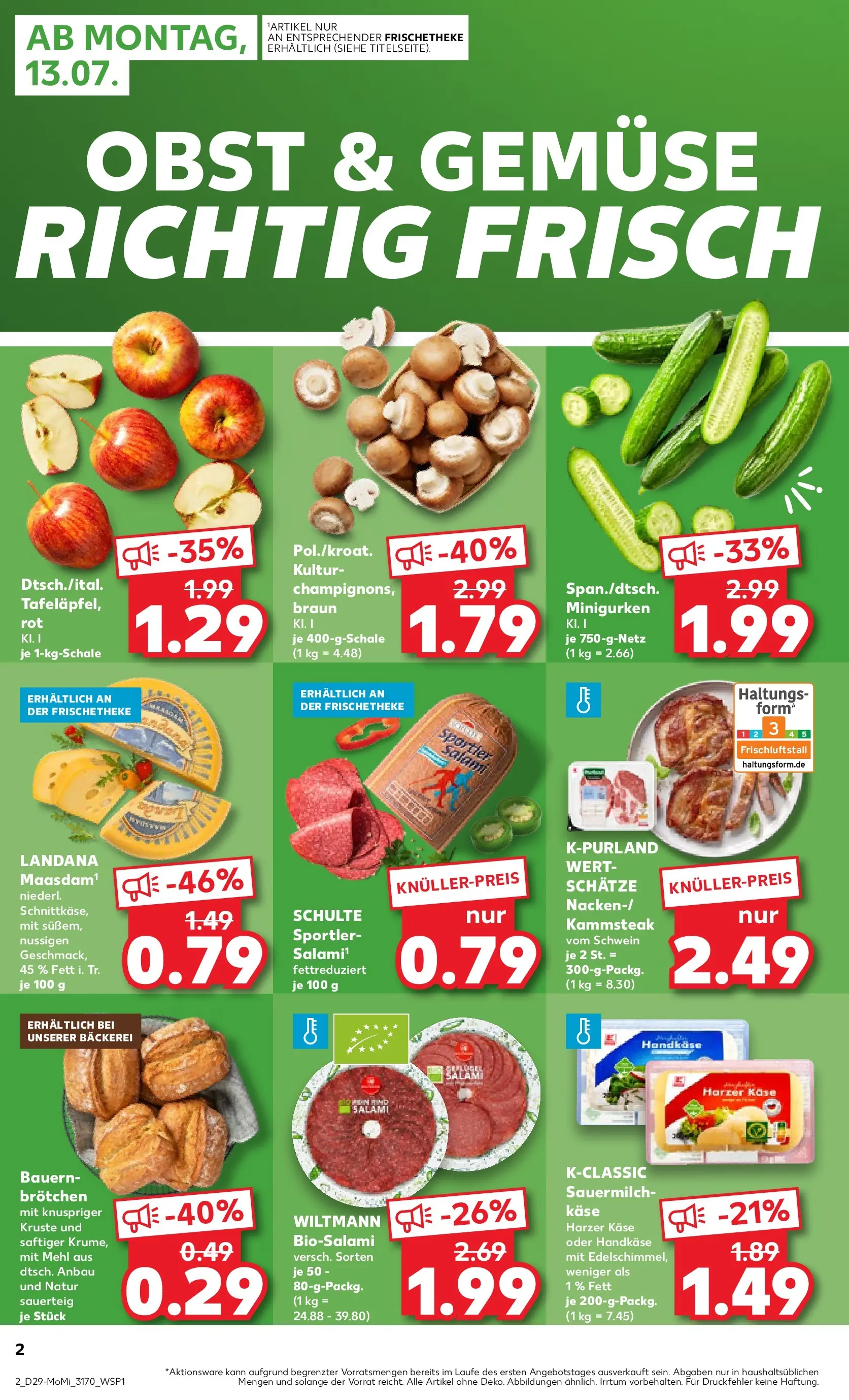 Prospekt Kaufland ab 13.07.2026 » Angebote Online zum Blättern | Seite: 2 | Produkte: Bäckerei, Käse, Obst, Salami