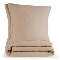 Bettw&auml;sche Musselin, 100% Baumwolle, 2x 135/200 cm & 2x 80/80 cm, Taupe