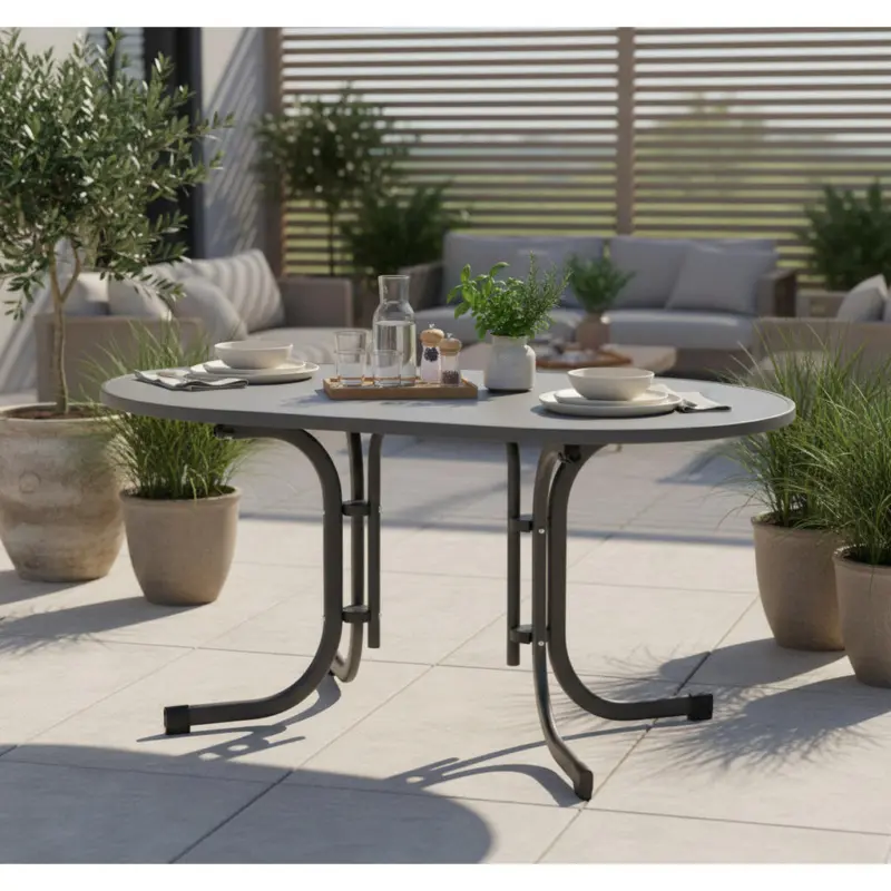 Gartenklapptisch Metall, Holzwerkstoff Anthrazit oval