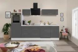 K&uuml;chenzeile mit Ger&auml;te Grau Hochglanz/Wei&szlig; B: ca. 280 cm