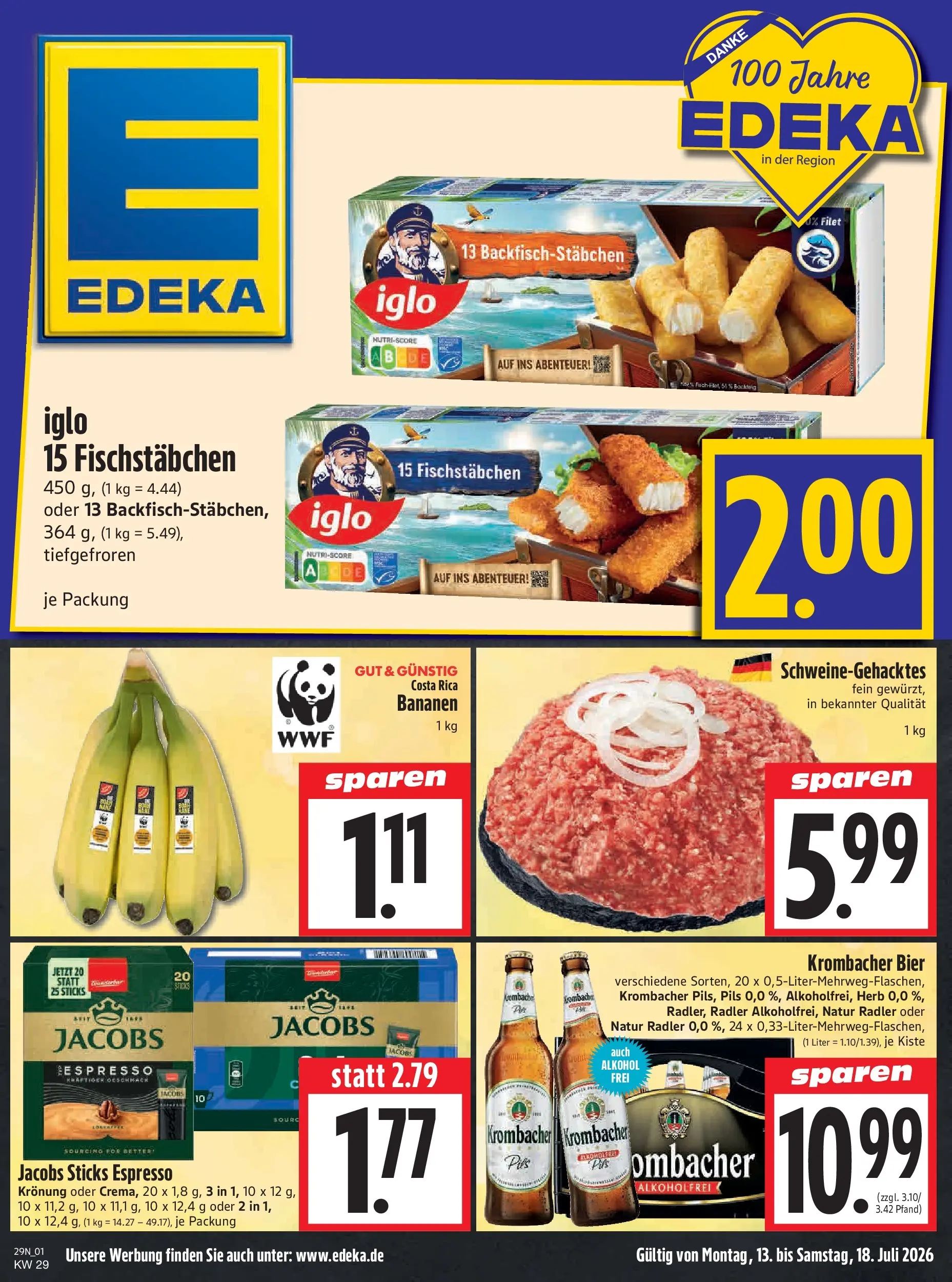 Angebote - Edeka Hahner: Wochenangebote (ab 12.07.2026) zum Blättern | Seite: 3 | Produkte: Pils, Bananen, Radler, Krombacher