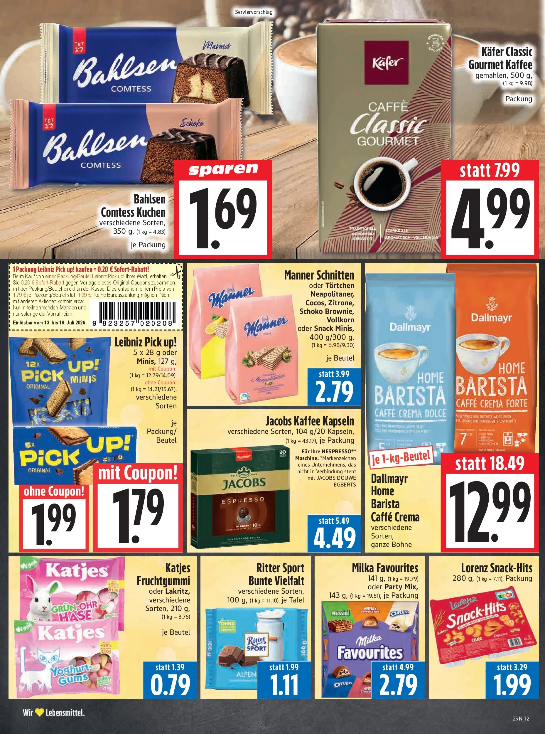 Angebote - Edeka Hahner: Wochenangebote (ab 12.07.2026) zum Blättern | Seite: 14 | Produkte: Kaffee, Ritter sport, Katjes, Milka