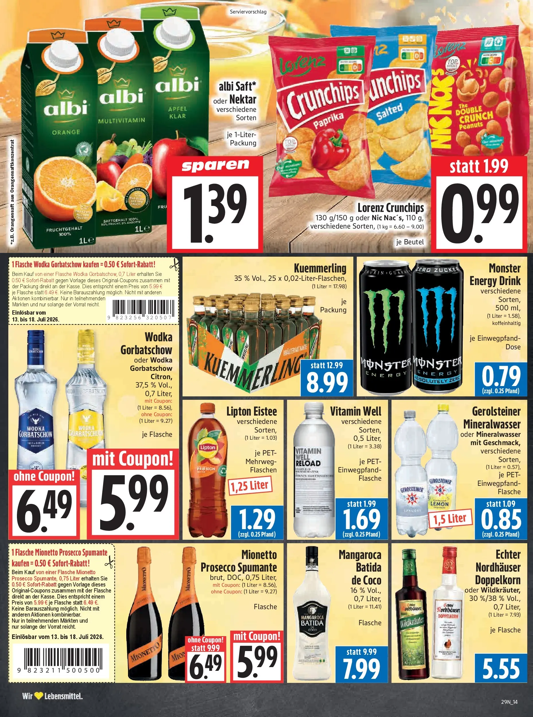 Angebote - Edeka Hahner: Wochenangebote (ab 12.07.2026) zum Blättern | Seite: 16 | Produkte: Äpfel, Lorenz crunchips, Karotte, Wodka