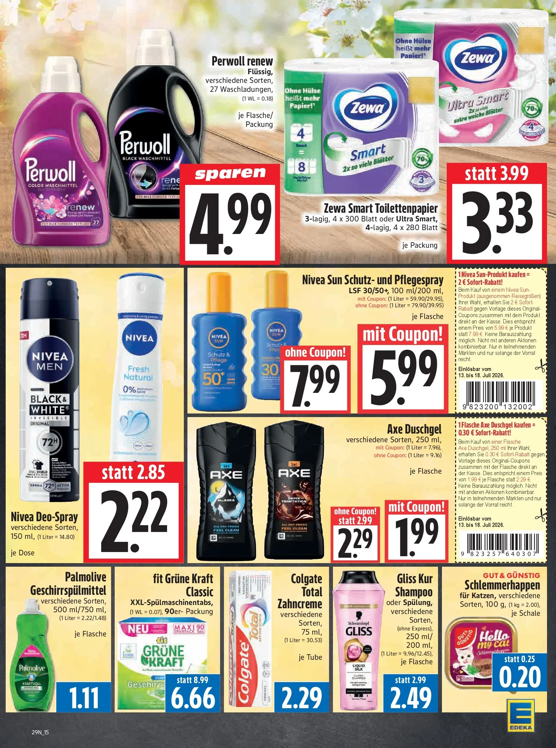 Angebote - Edeka Hahner: Wochenangebote (ab 12.07.2026) zum Blättern | Seite: 17 | Produkte: Zewa, Shampoo, Duschgel, Waschmittel