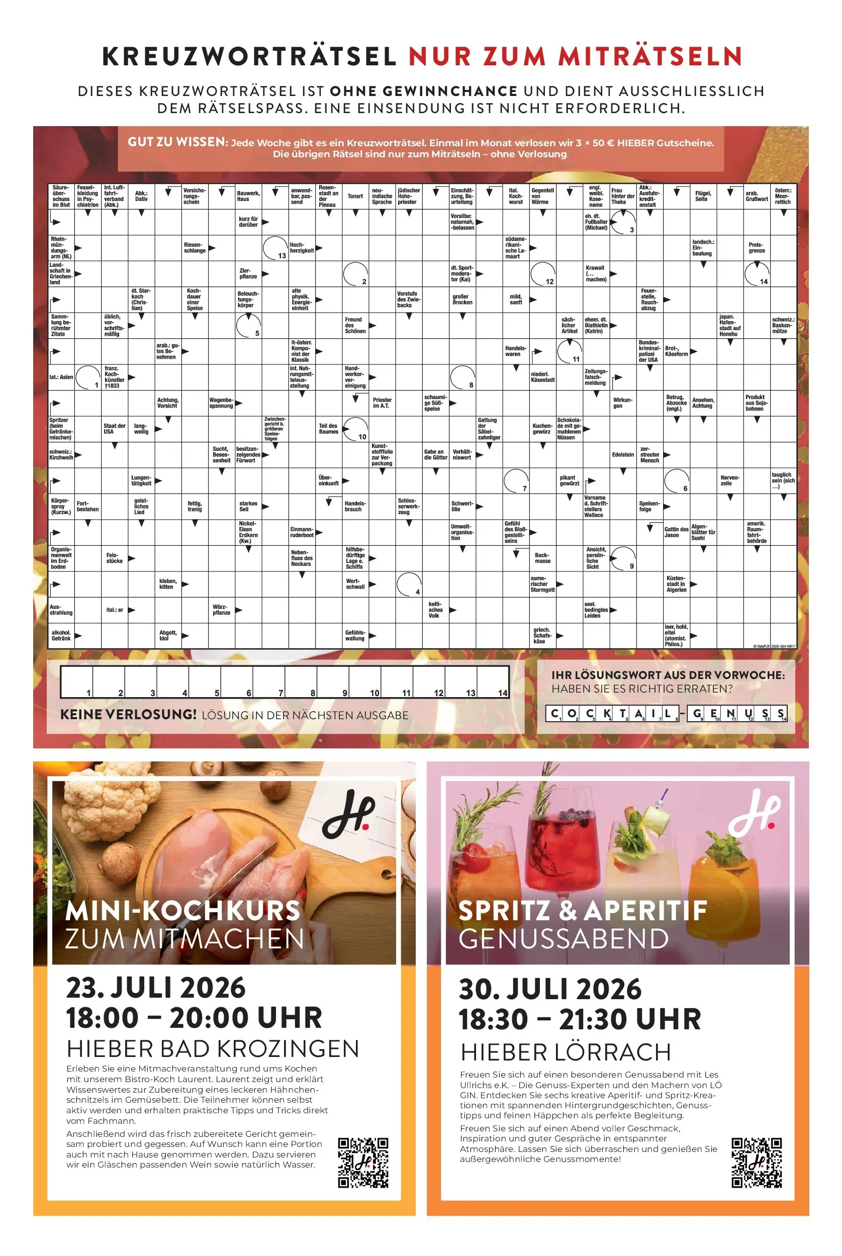 Angebote - Hieber's Frischecenter: Meine Woche (ab 12.07.2026) zum Blättern | Seite: 15 | Produkte: Hahnchen, Käse, Theke, Uhr