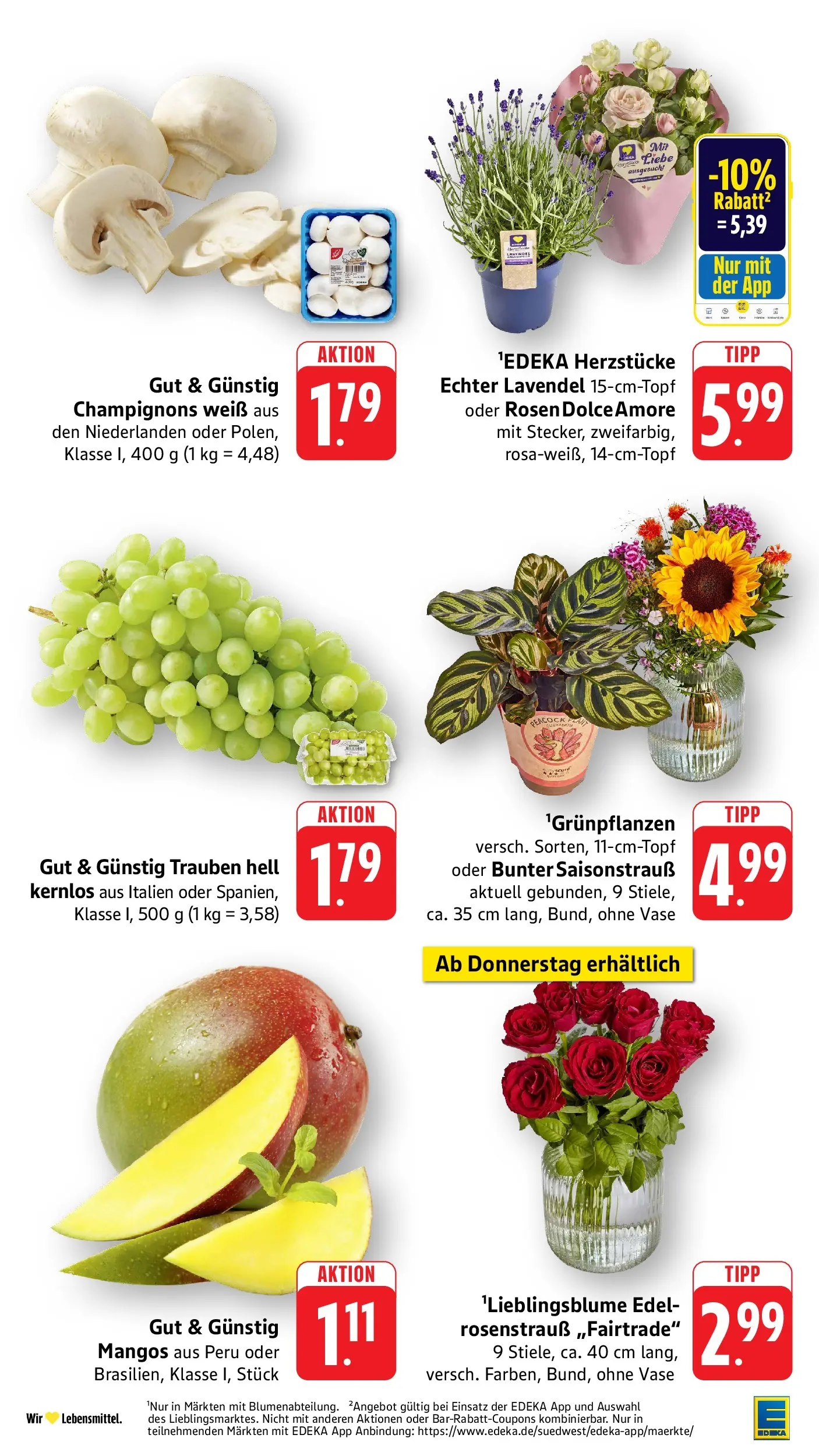 Edeka prospekt Mühlheim / Donau (ab 12.07.2026) » Angebote Online | Seite: 10 | Produkte: Trauben, Vase, Champignons, Lavendel