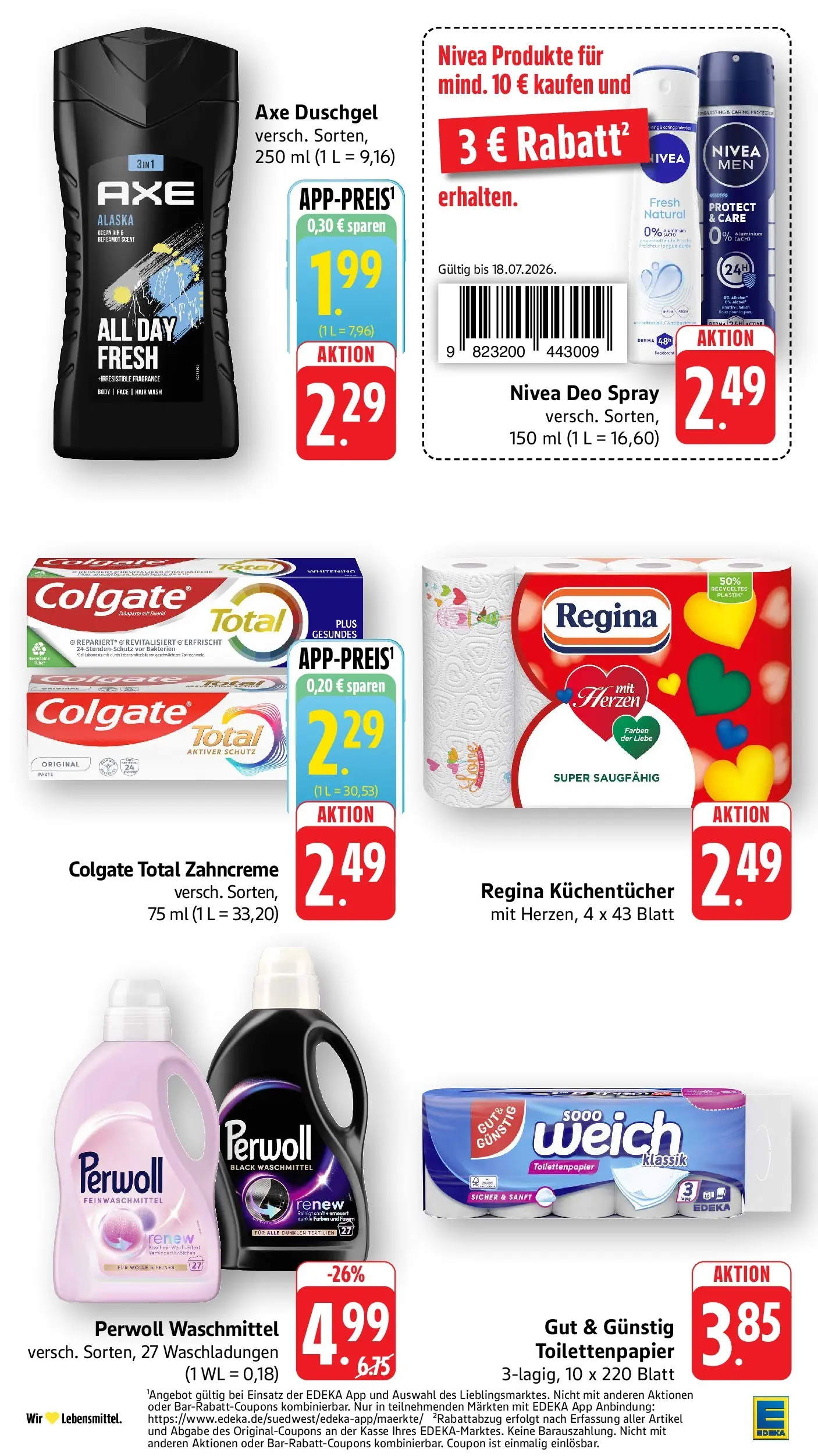 Edeka prospekt Mühlheim / Donau (ab 12.07.2026) » Angebote Online | Seite: 38 | Produkte: Perwoll, Waschmittel, Axe, Toilettenpapier