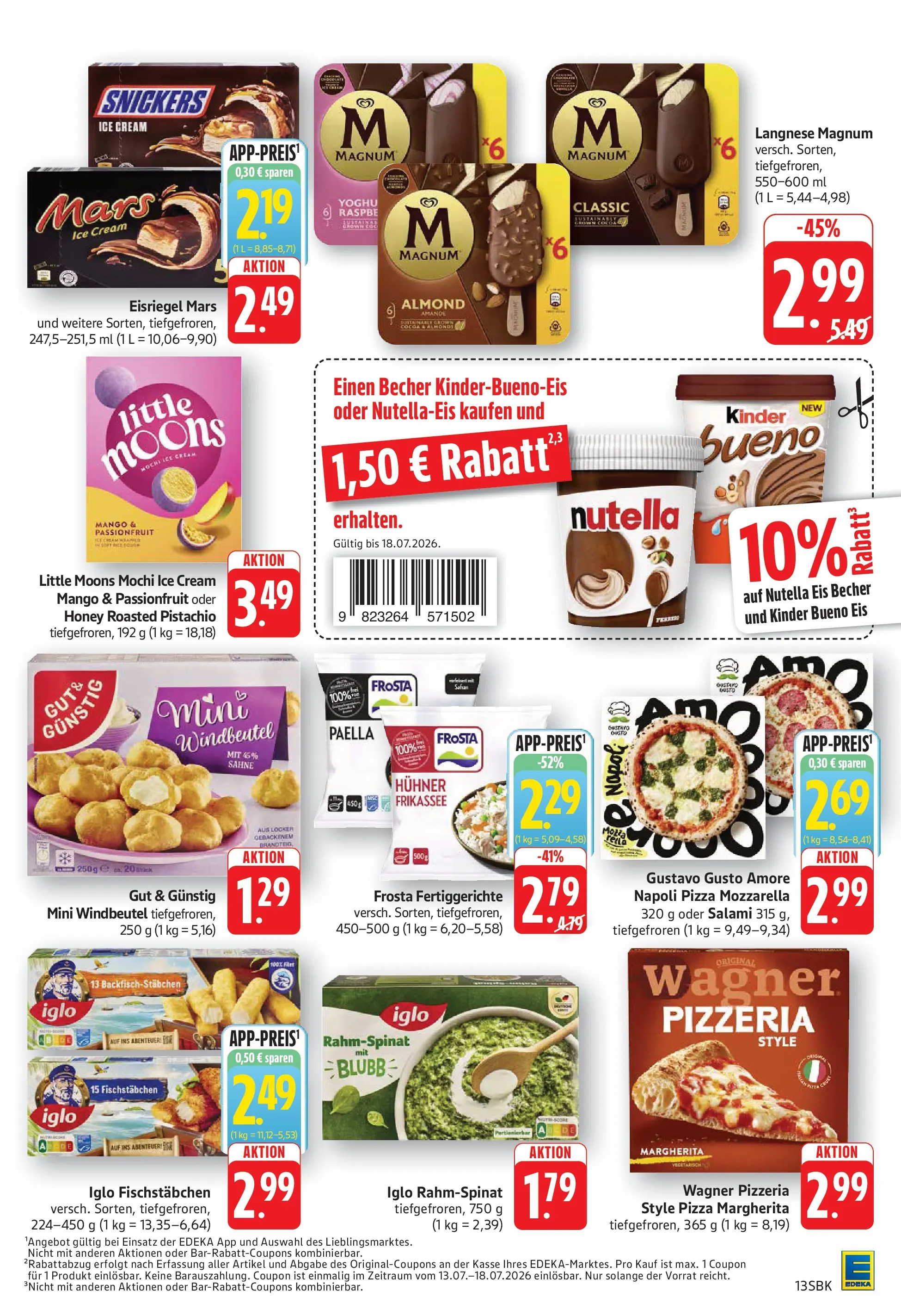 Edeka Prospekt Bruchsal (ab 13.07.2026) » Angebote Online | Seite: 13 | Produkte: Kinder bueno, Mars, Fertiggerichte, Pizza