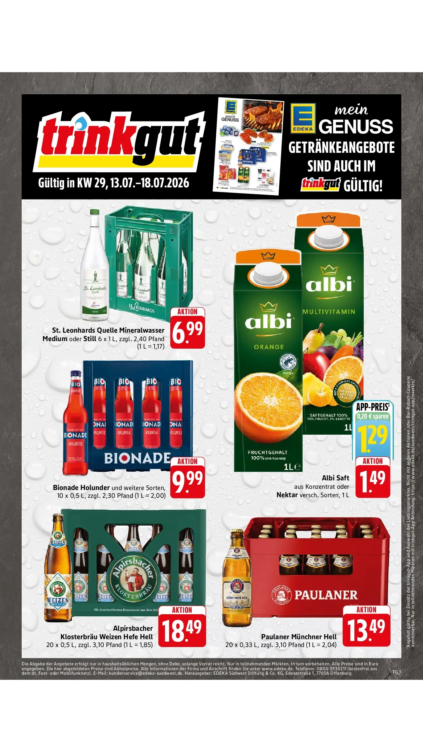 Edeka Prospekt Mössingen (ab 13.07.2026) » Angebote Online | Seite: 56 | Produkte: Bionade, Mineralwasser, Saft, Paulaner