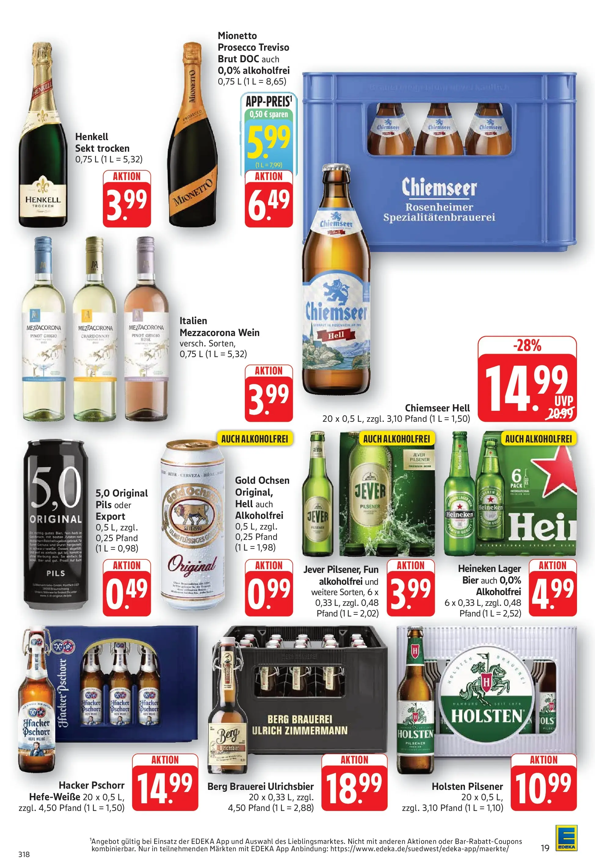 E center Prospekt Eislingen (ab 13.07.2026) zum Blättern | Seite: 19 | Produkte: Bier, Heineken, Prosecco, Wein