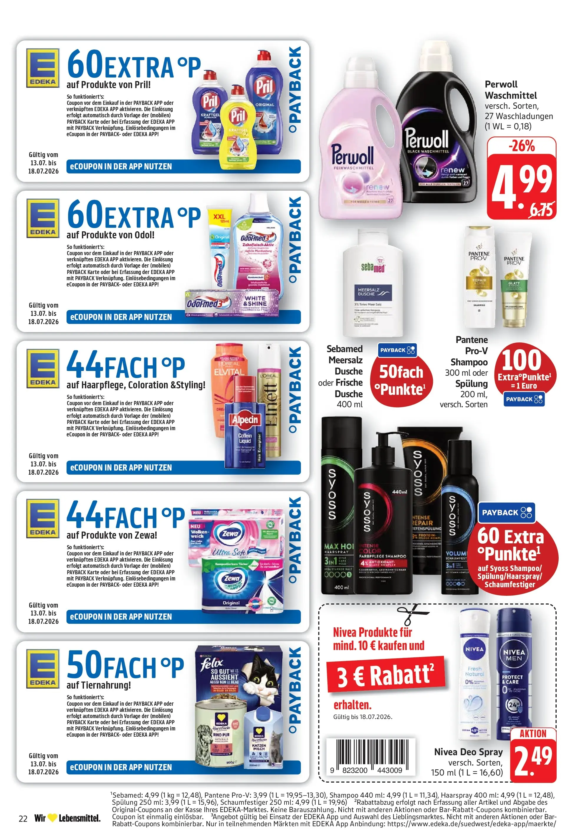 E center Prospekt Eislingen (ab 13.07.2026) zum Blättern | Seite: 22 | Produkte: Perwoll, Zewa, Shampoo, Haarspray