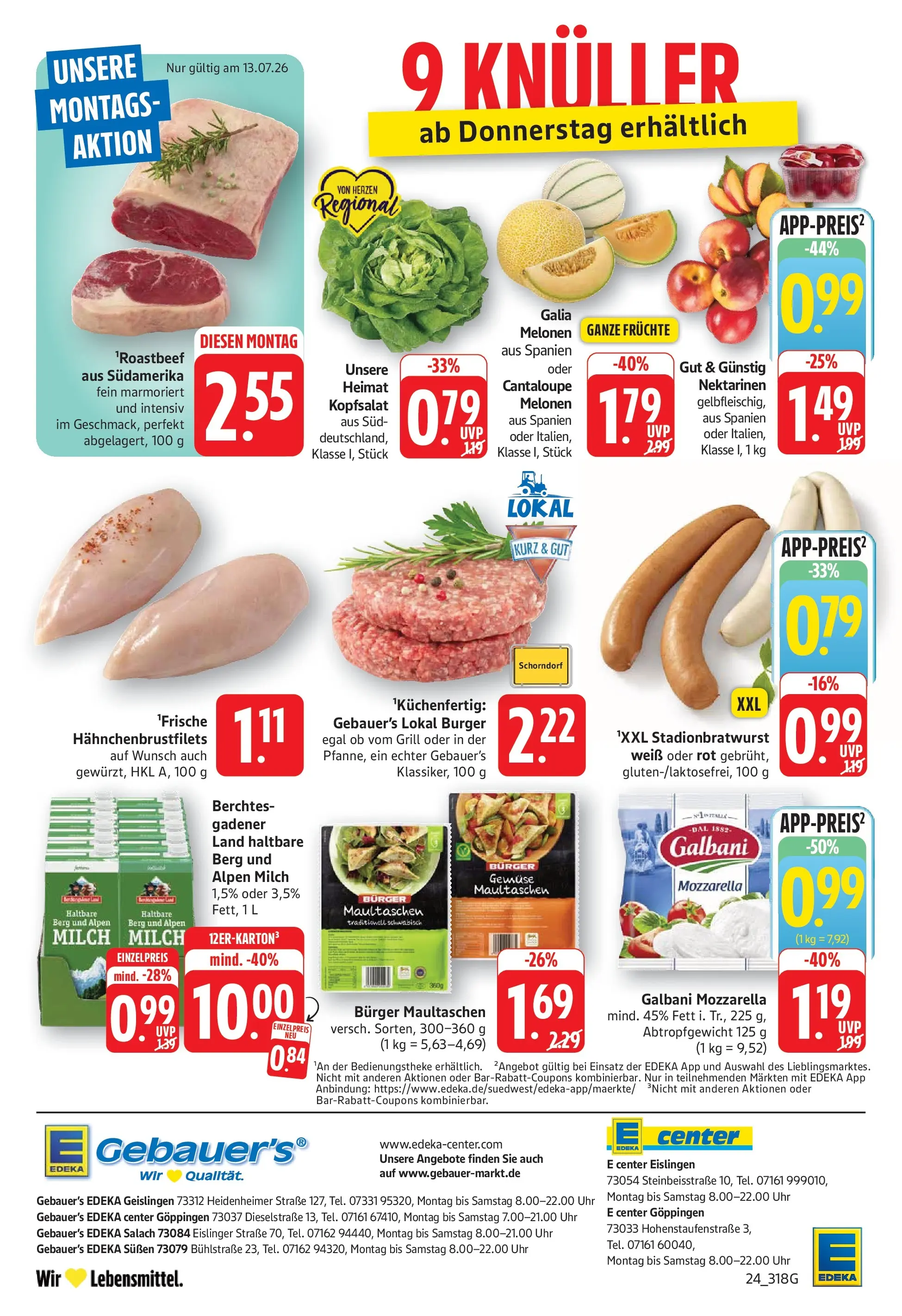 E center Prospekt Eislingen (ab 13.07.2026) zum Blättern | Seite: 24 | Produkte: Grill, Milch, Nektarinen, Mozzarella
