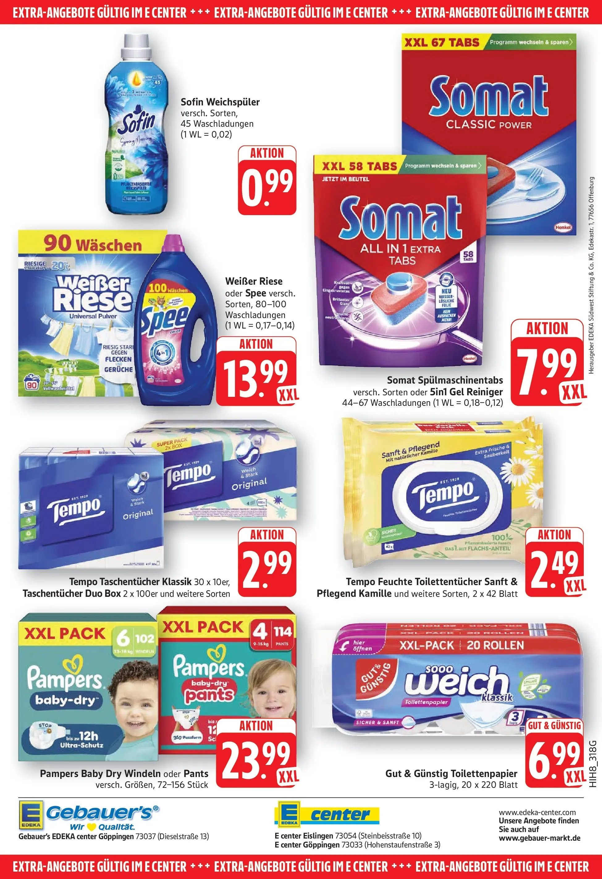 E center Prospekt Eislingen (ab 13.07.2026) zum Blättern | Seite: 32 | Produkte: Pampers, Spee, Spülmaschinentabs, Toilettenpapier