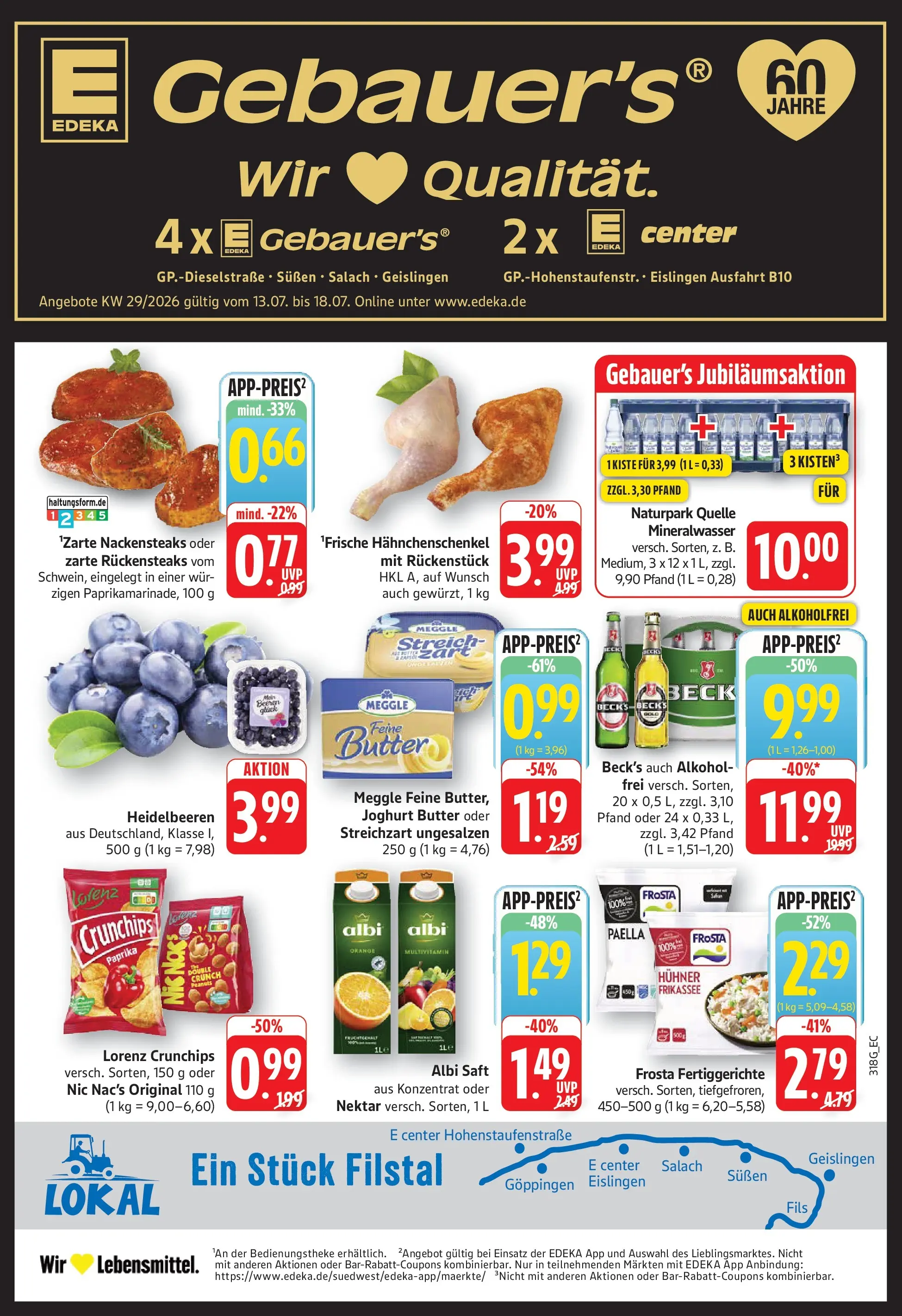 E center Prospekt Göppingen (ab 13.07.2026) zum Blättern | Seite: 1 | Produkte: Joghurt, Mineralwasser, Frosta, Saft