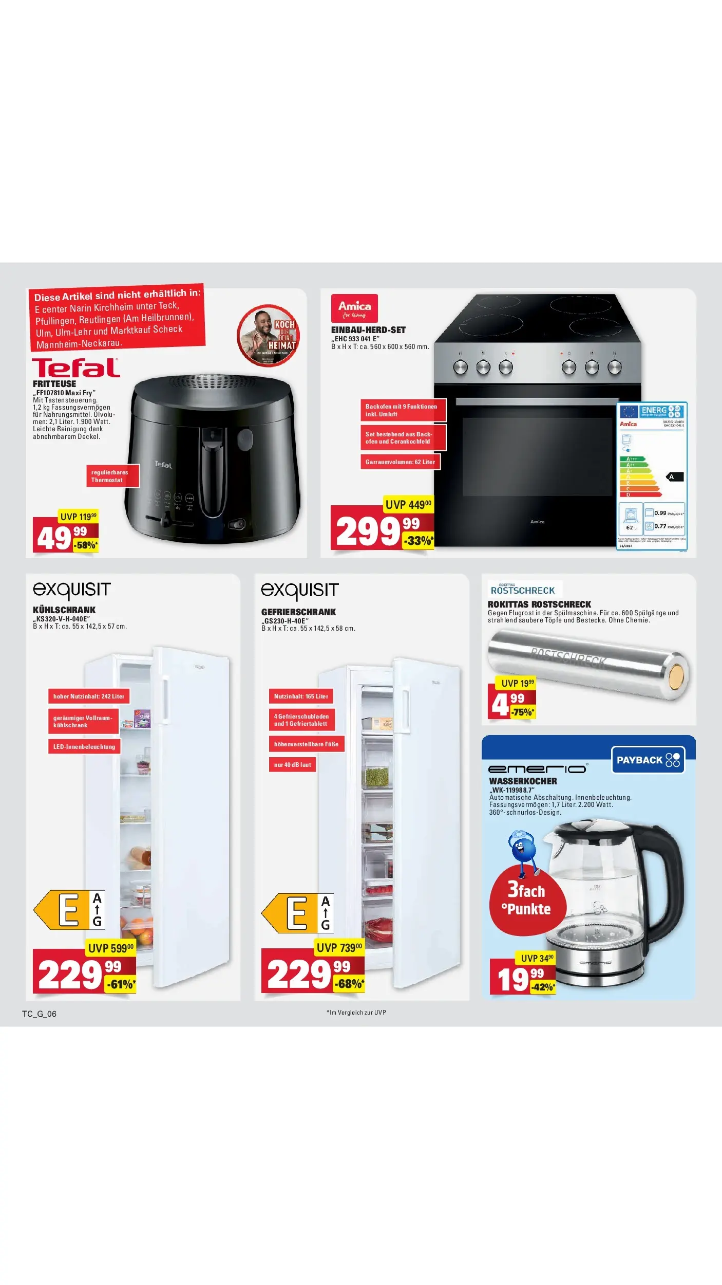 E center Prospekt Sinzheim (ab 13.07.2026) zum Blättern | Seite: 91 | Produkte: Wasserkocher, Kühlschrank, Backofen, Fritteuse E center Prospekt Sinzheim (ab 13.07.2026) zum Blättern | Seite: 91 | Produkte: Wasserkocher, Kühlschrank, Backofen, Fritteuse