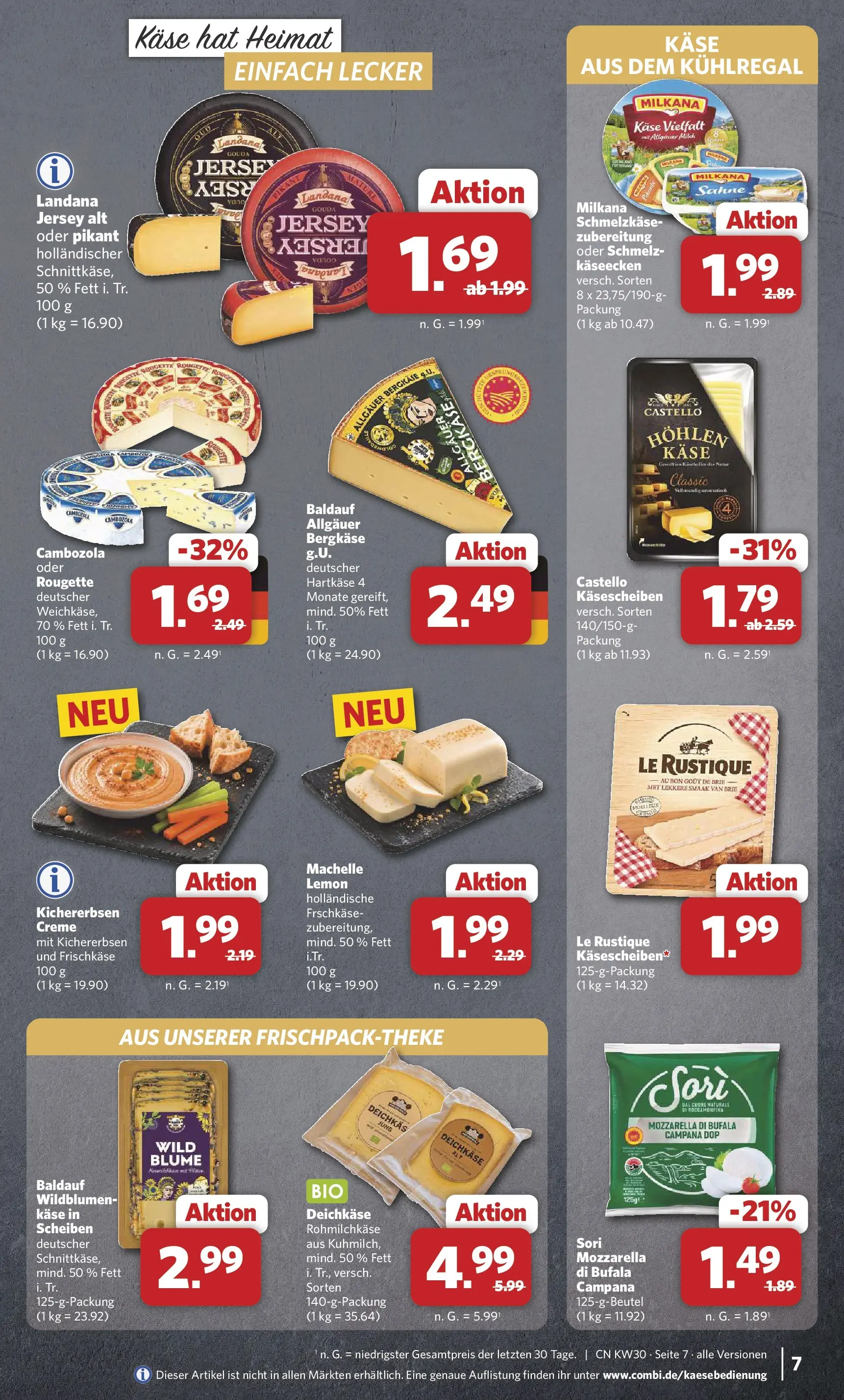 Combi Prospekt Weener (ab 20.07.2026) zum Blättern | Seite: 7 | Produkte: Milch, Käse, Mozzarella, Frischkase