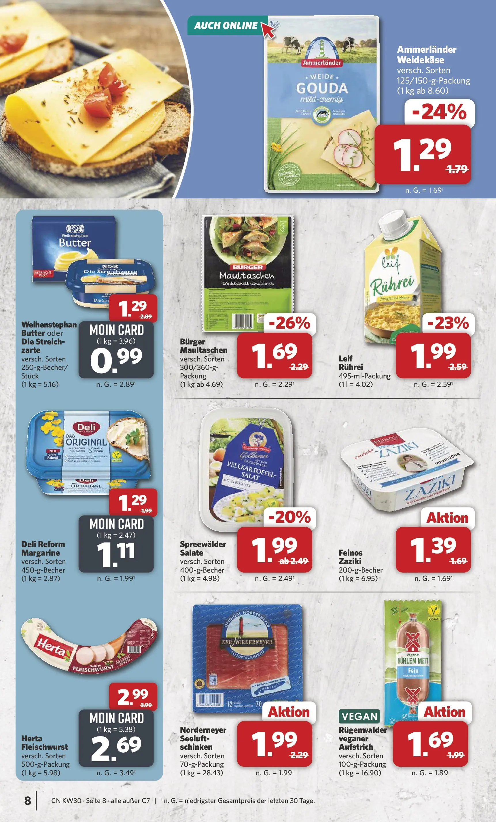 Combi Prospekt Weener (ab 20.07.2026) zum Blättern | Seite: 8 | Produkte: Gouda, Burger, Maultaschen, Deli reform