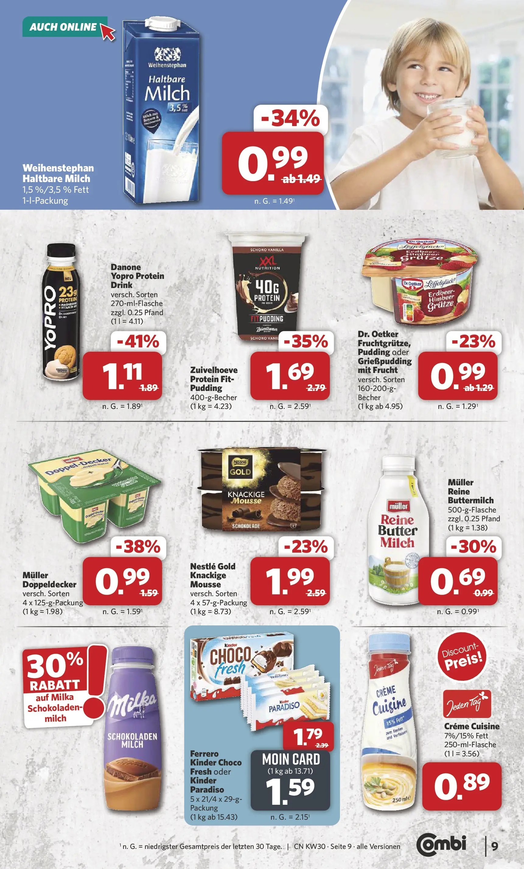 Combi Prospekt Weener (ab 20.07.2026) zum Blättern | Seite: 9 | Produkte: Milch, Butter, Schokolade, Milka