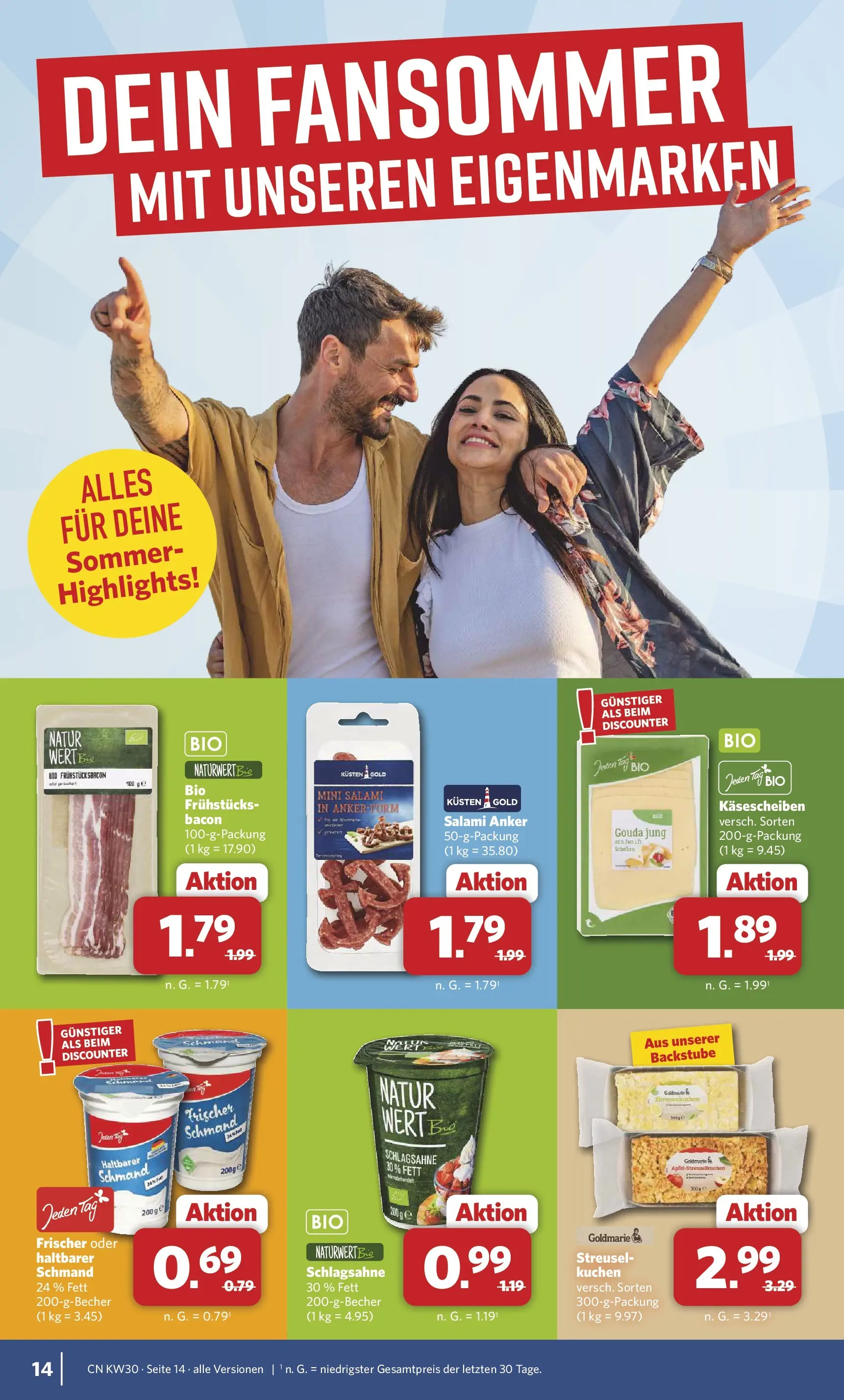 Combi Prospekt Weener (ab 20.07.2026) zum Blättern | Seite: 14 | Produkte: Schlagsahne, Gouda, Salami, Kuchen
